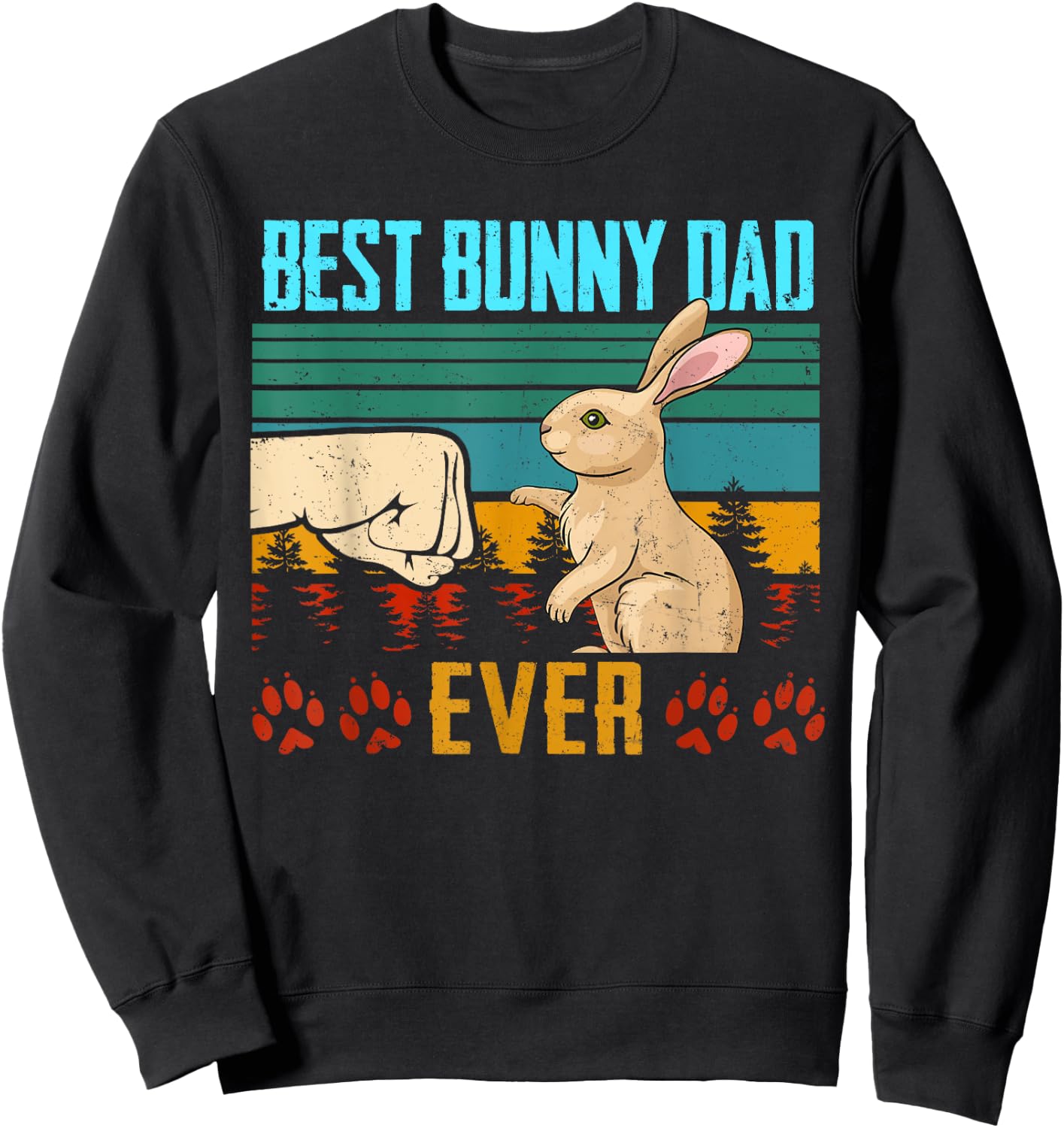 Best Bunny Dad Ever Vintage Eighties Style Retro Distressed Sweatshirt - Sweatshirt | Black
