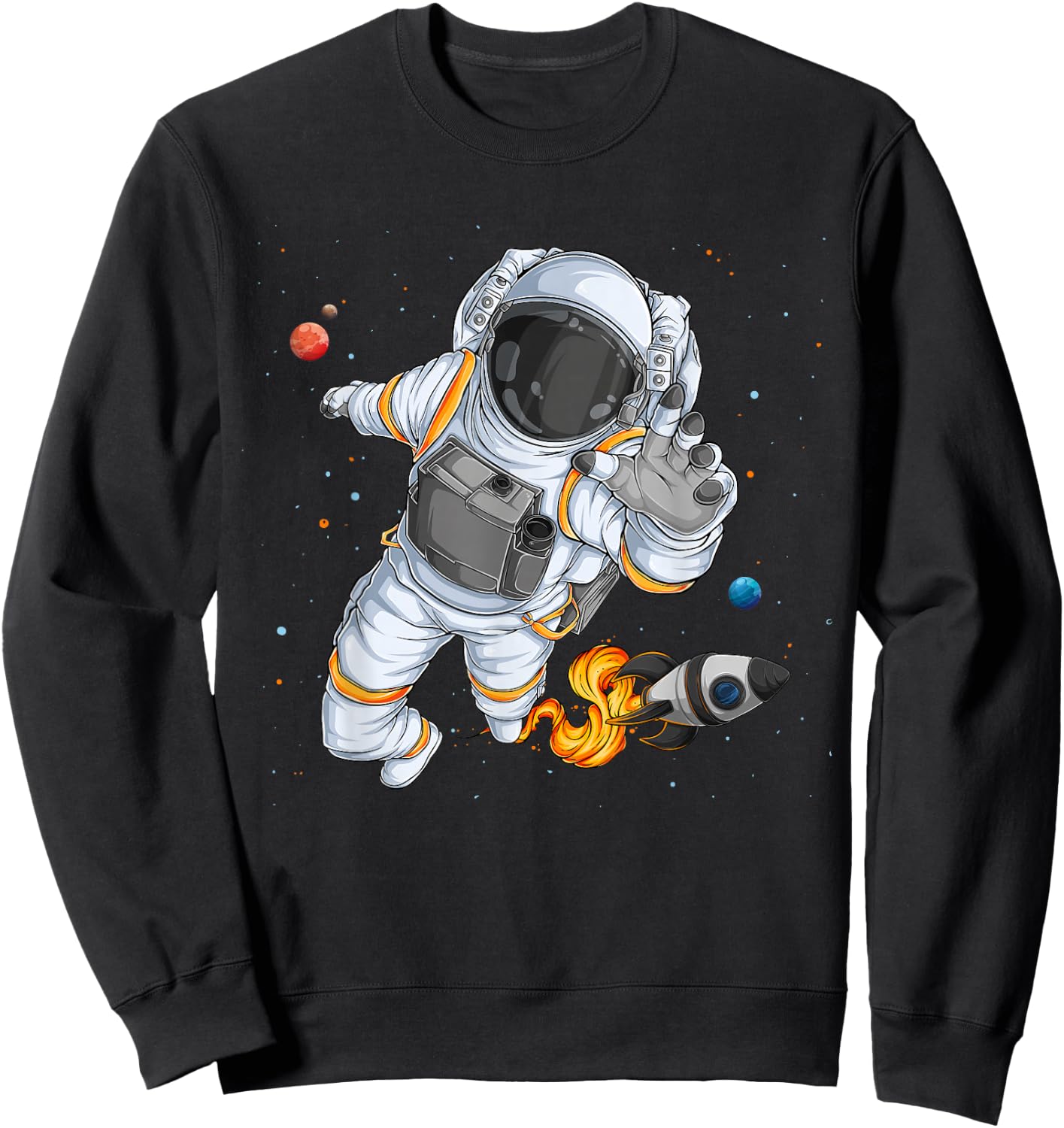 Flying Astronaut With Rocketship Outer Space Sweatshirt - Sweatshirt | Black