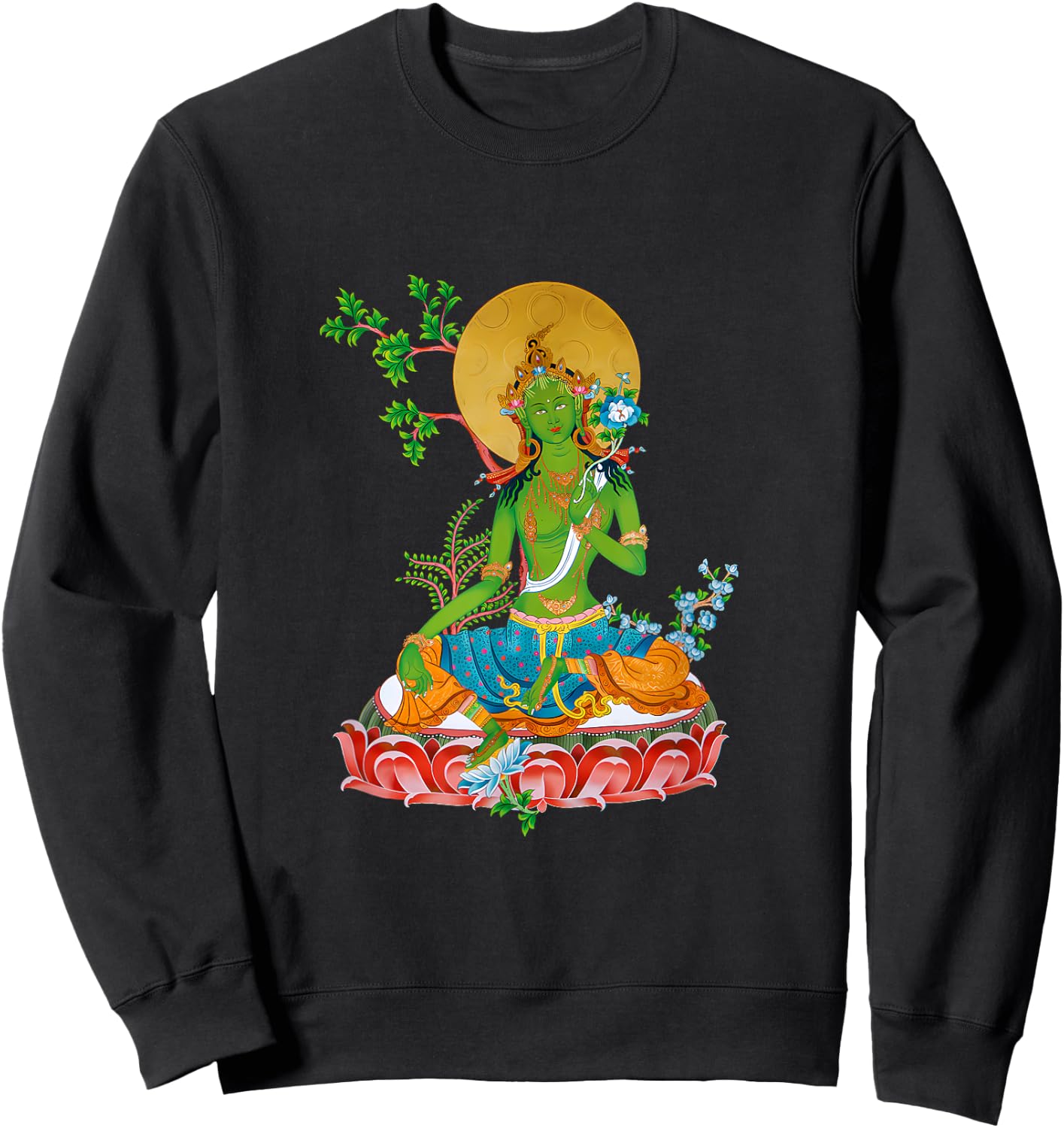 Tibetan Green Tara Buddha Sweatshirt - Sweatshirt | Black