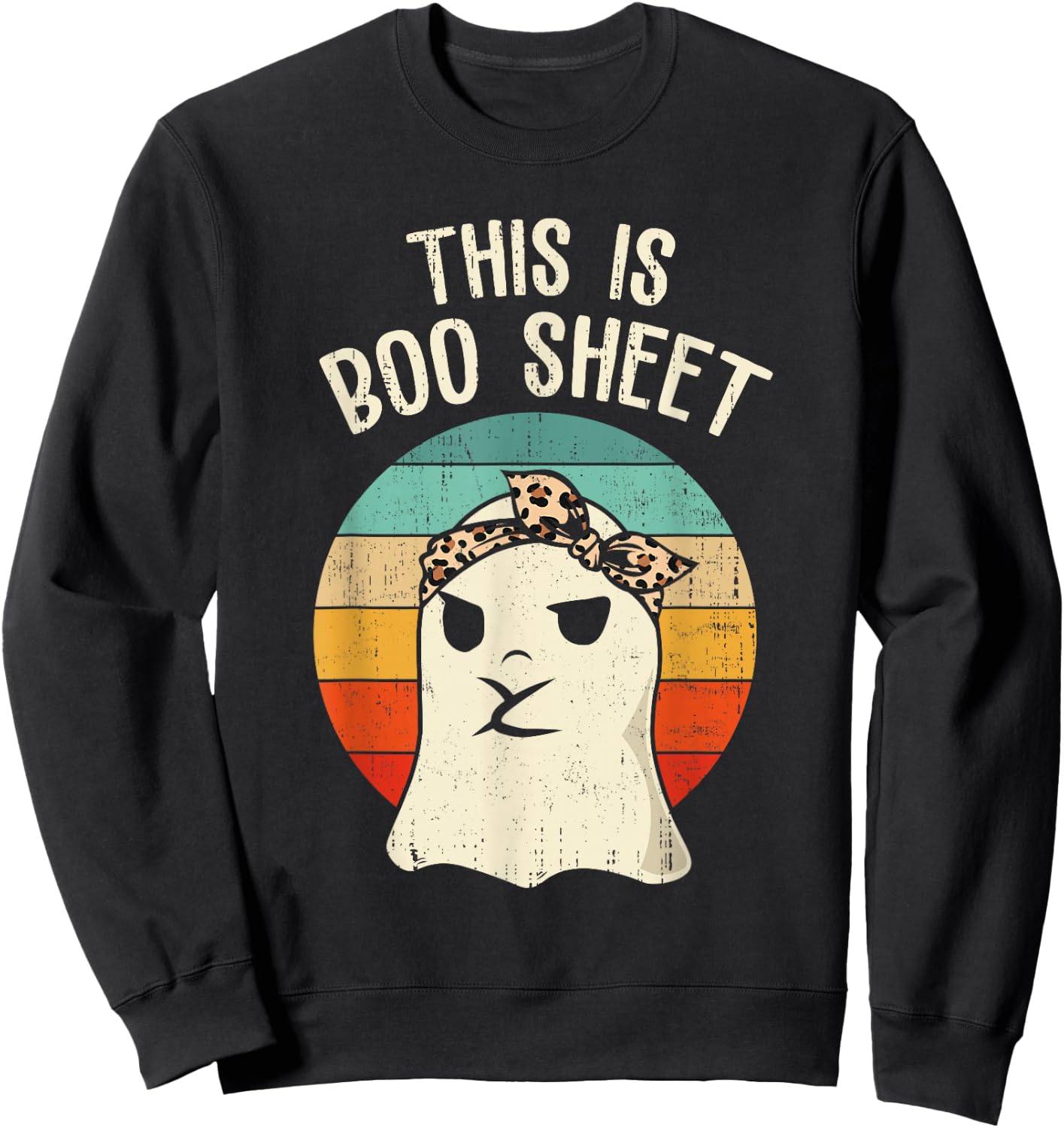 This Is Boo Sheet Ghost Retro Ghost Halloween Leopard Women Sweatshirt - Sweatshirt | Black