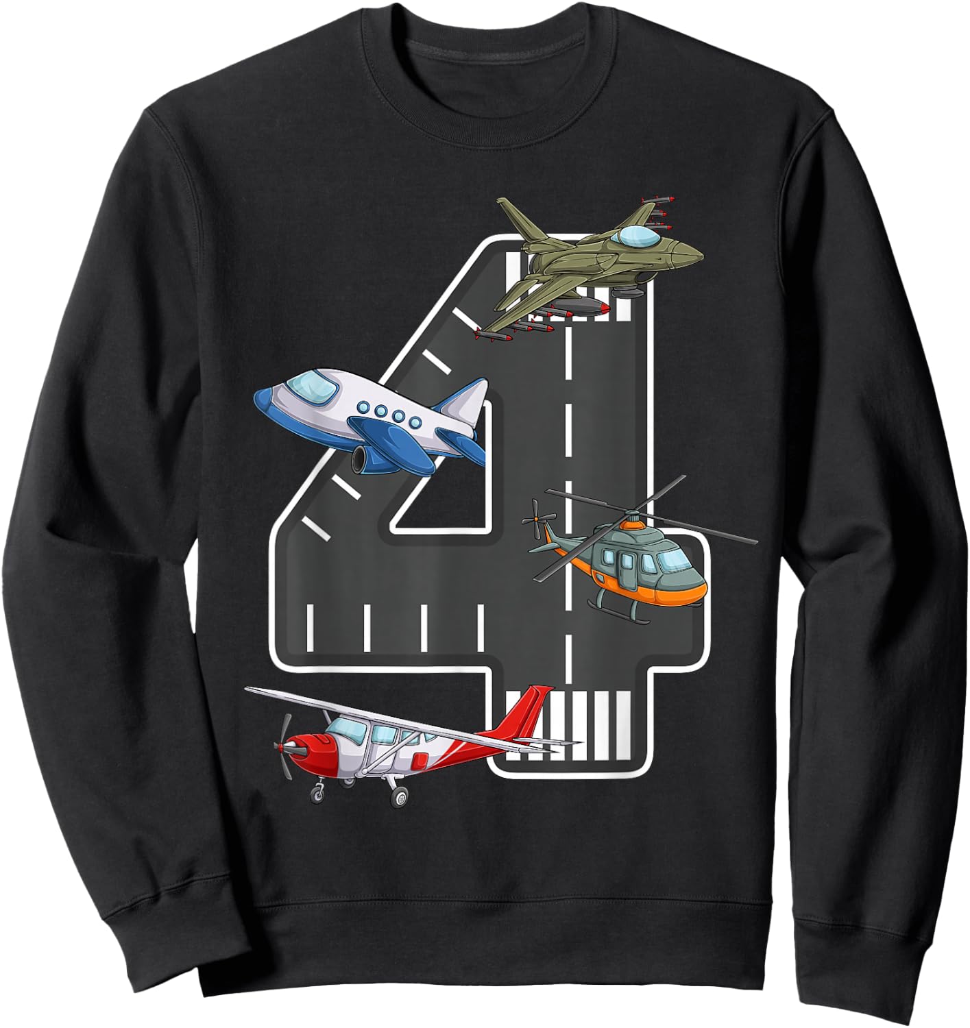 Little Pilot 4th Birthday Party 4 Four Year Old Airplane Sweatshirt - Sweatshirt | Black
