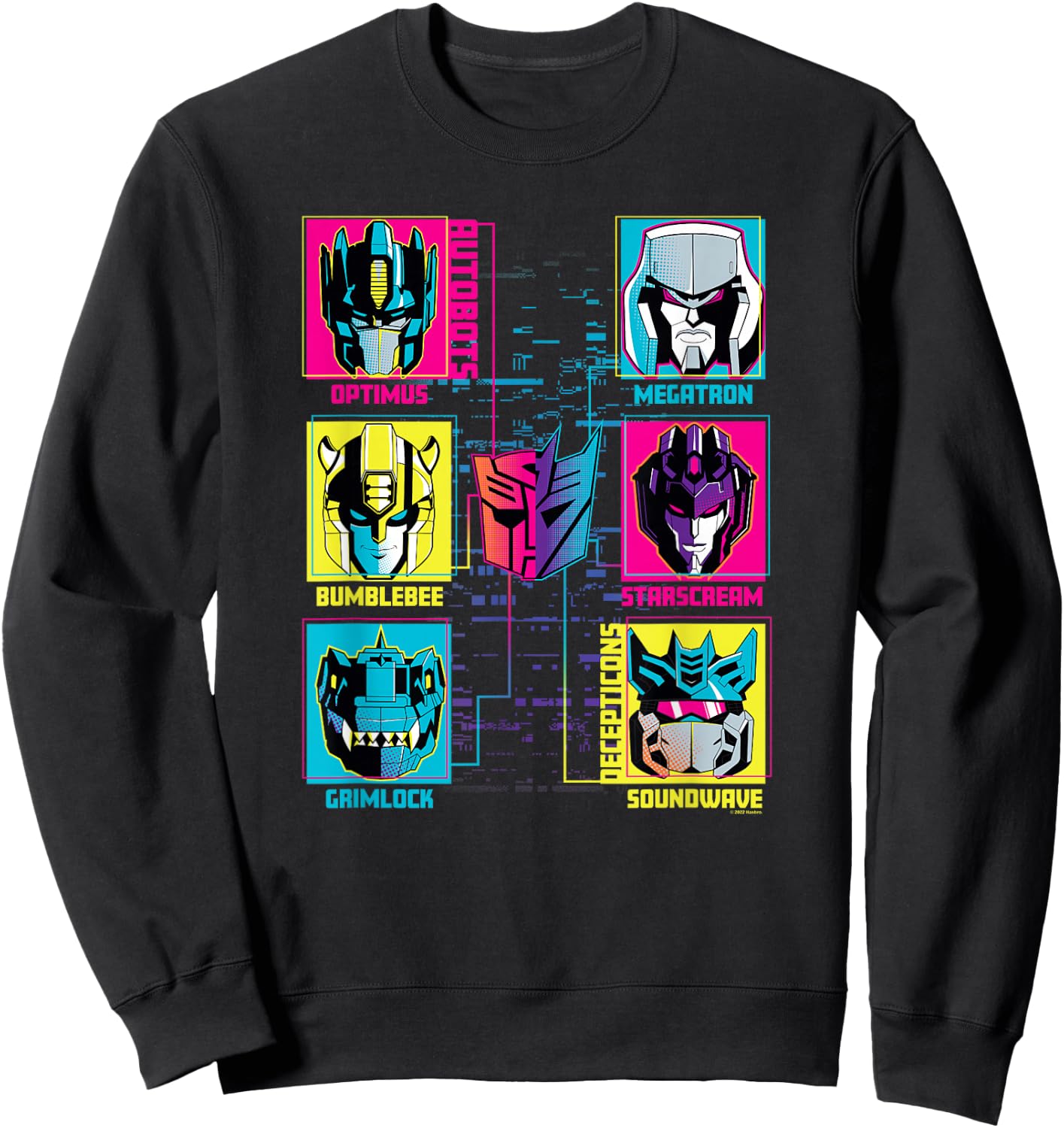 Transformers Group Shot Bright Neon Box Up Characters Sweatshirt - Sweatshirt | Black