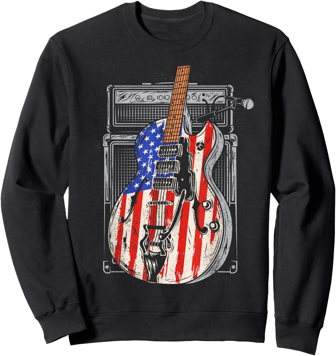 American Flag Guitar 4th of July Guitarist USA Country Music Sweatshirt - Sweatshirt | Black