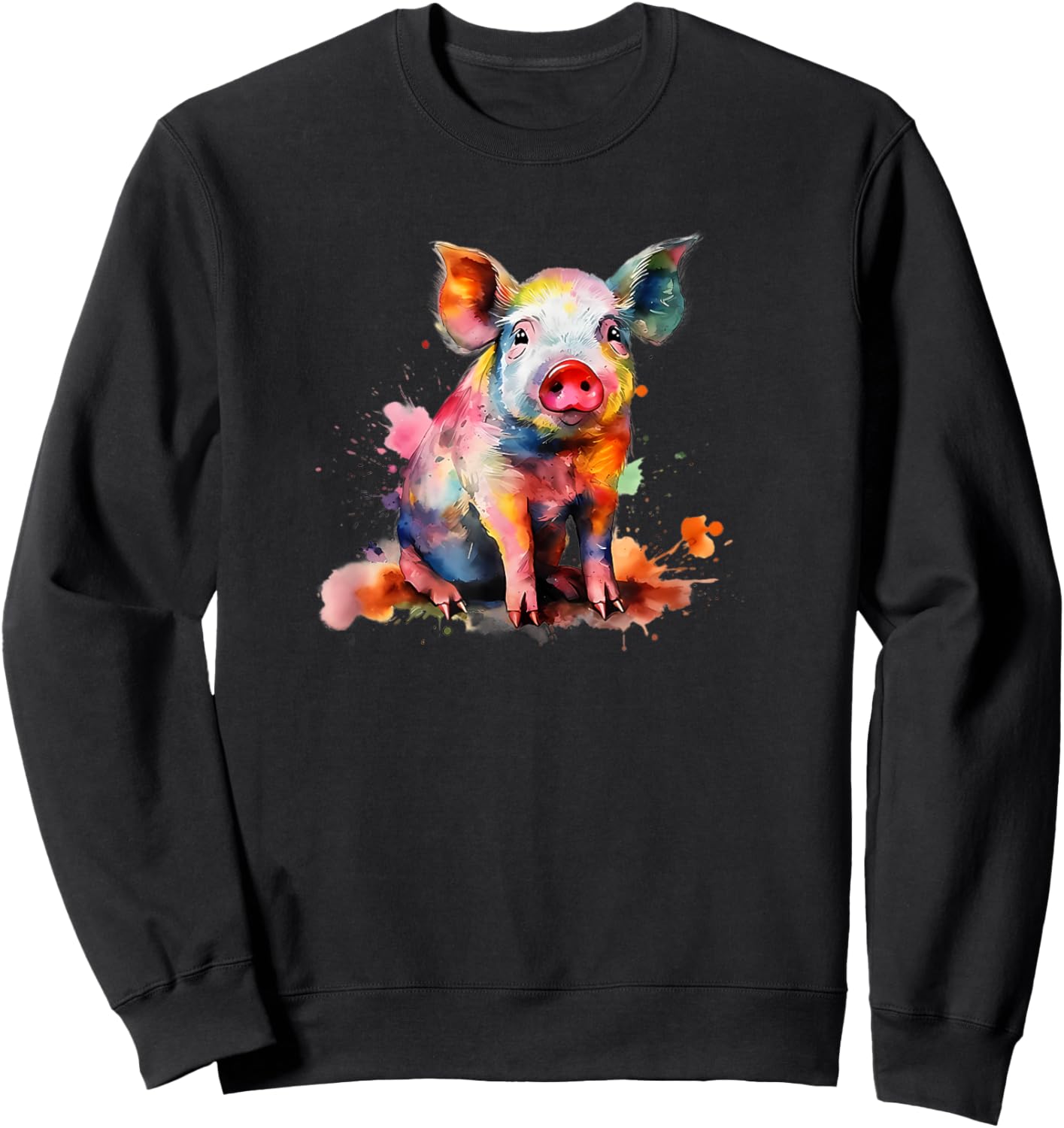 Colorful Paint Splash Cute Show Pig Lover Sweatshirt - Sweatshirt | Black