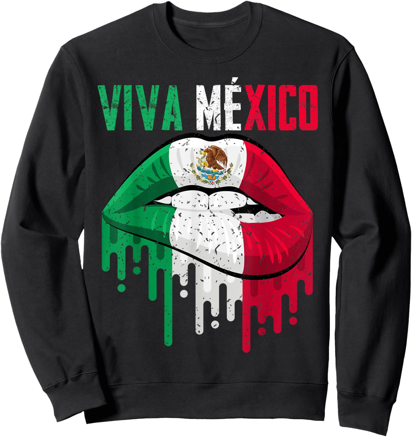 Viva Mexico Shirt Girl Women Kids Mexicana Lips Mexican Flag Sweatshirt - Sweatshirt | Black