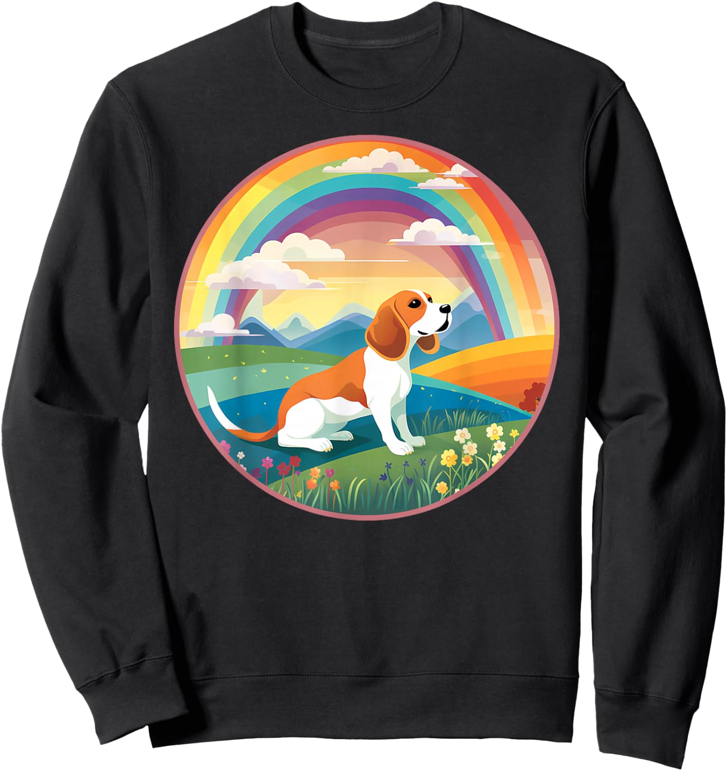 Beagle Rainbow Bridge Colorful Dog Memorial Painting Sweatshirt - Sweatshirt | Black