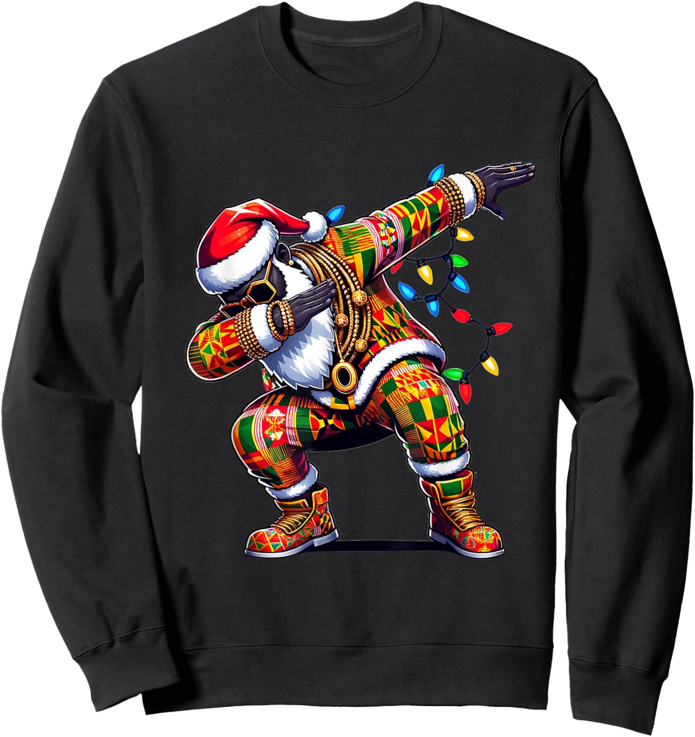 Dabbing Black African American Santa Claus Hip hop Xmas PJS Sweatshirt - Sweatshirt | Black