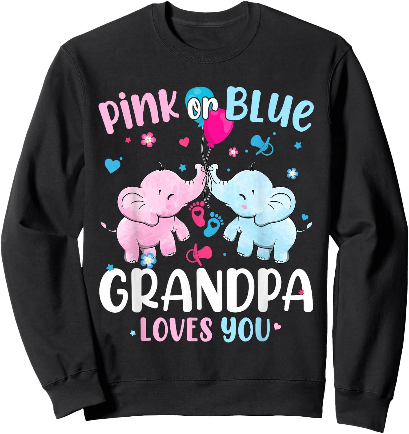 Pink or Blue Grandpa Loves You Gender Reveal Elephant Sweatshirt - Sweatshirt | Black