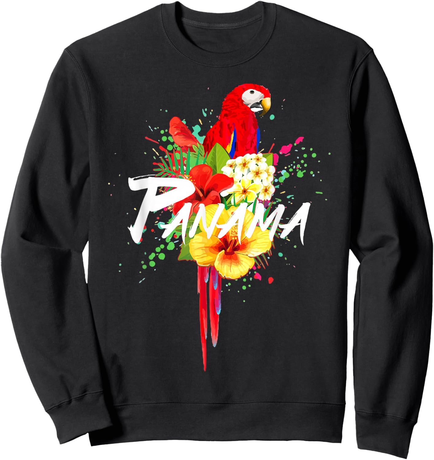 Panama Parrot Tropical Plants Souvenir Vintage Sweatshirt - Sweatshirt | Black