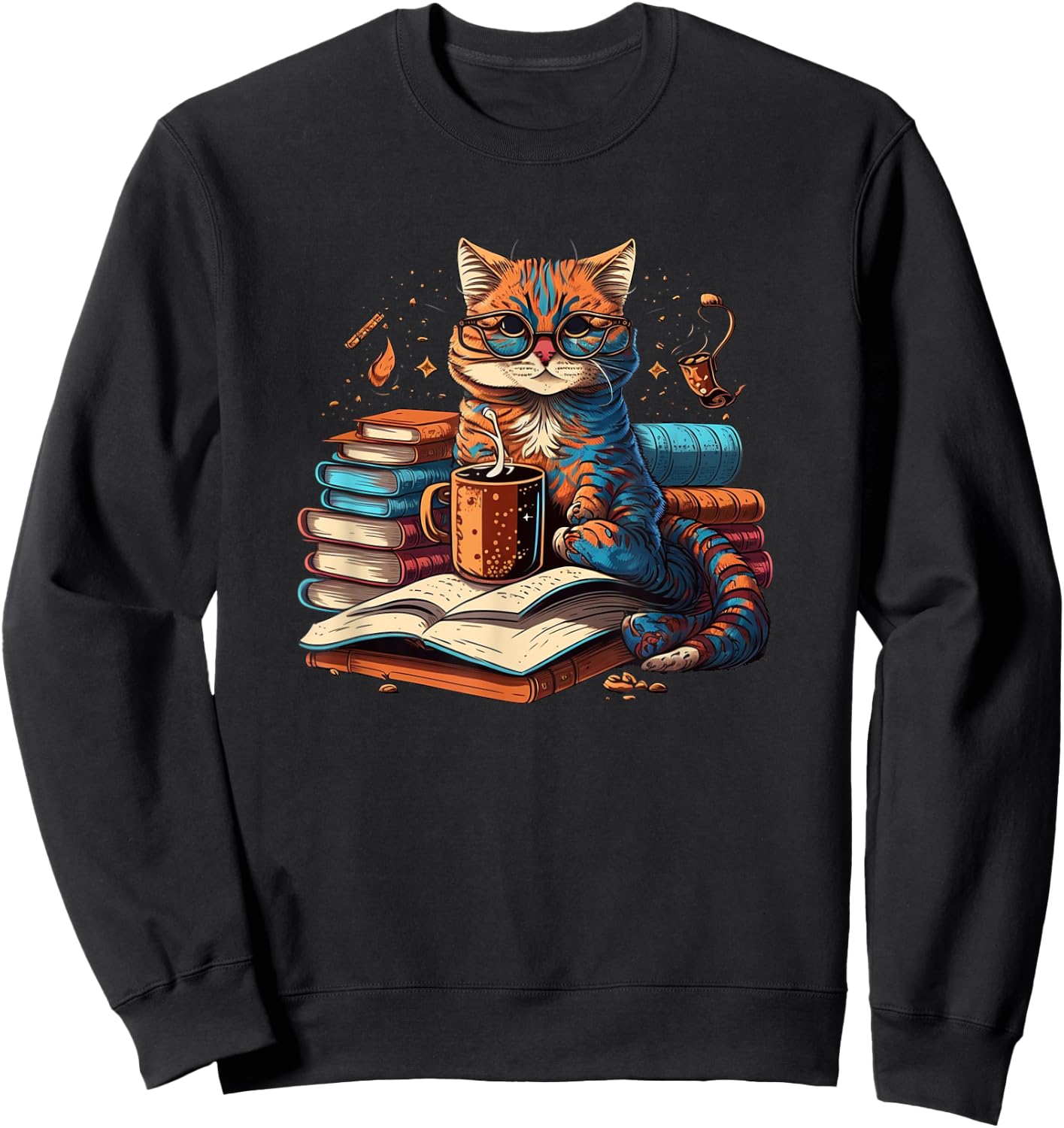 Cat Enjoy Read Books Cat-Themed - Women's Classic Fit Short Sleeve Black Small Sweatshirt - Sweatshirt | Black