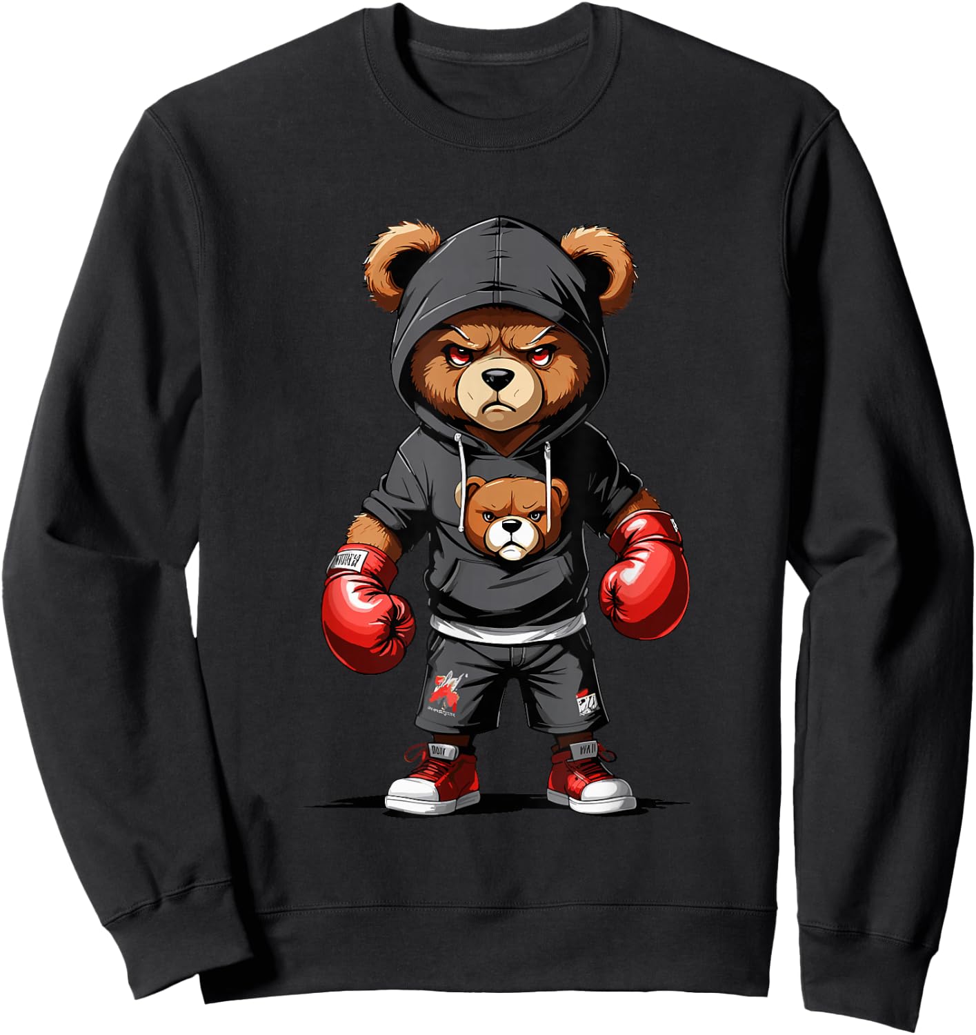 Teddy Bear Gangster Boxer with Hip Hop Street Clothes Sweatshirt - Sweatshirt | Black