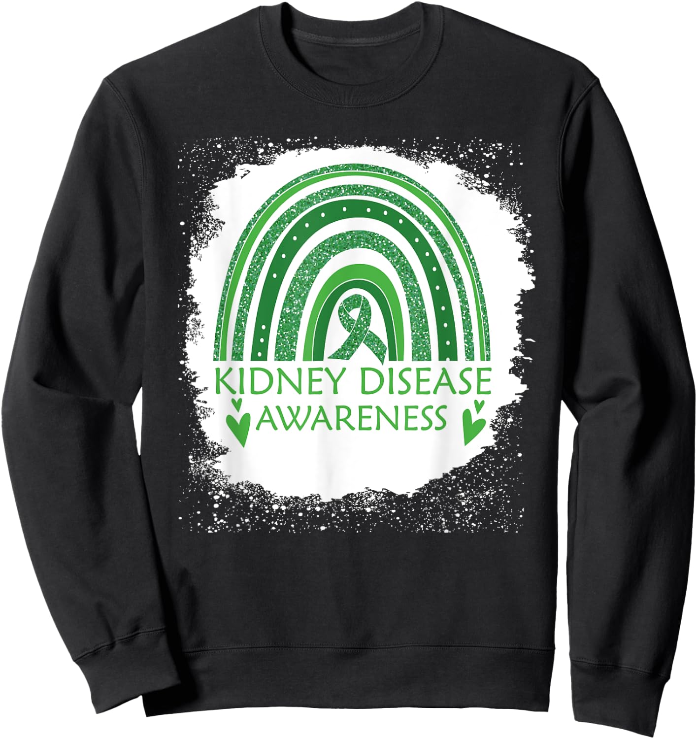 Kidney Disease Awareness Bleached Rainbow Green Ribbon Men Sweatshirt - Sweatshirt | Black