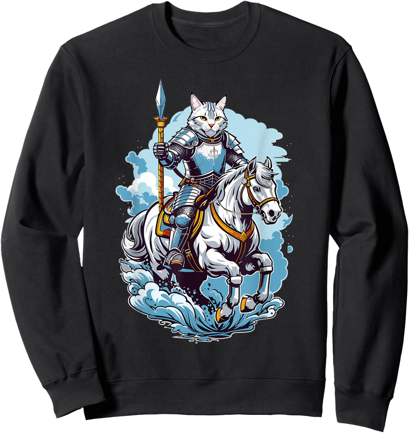 Brave Cat Knight On A Fantasy Horse Women Girls Kids Sweatshirt - Sweatshirt | Black