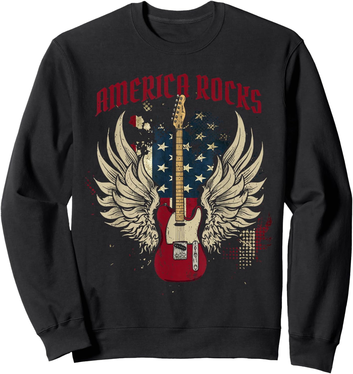 American Flag 4th Of July Guitar Sweatshirt - Sweatshirt | Black