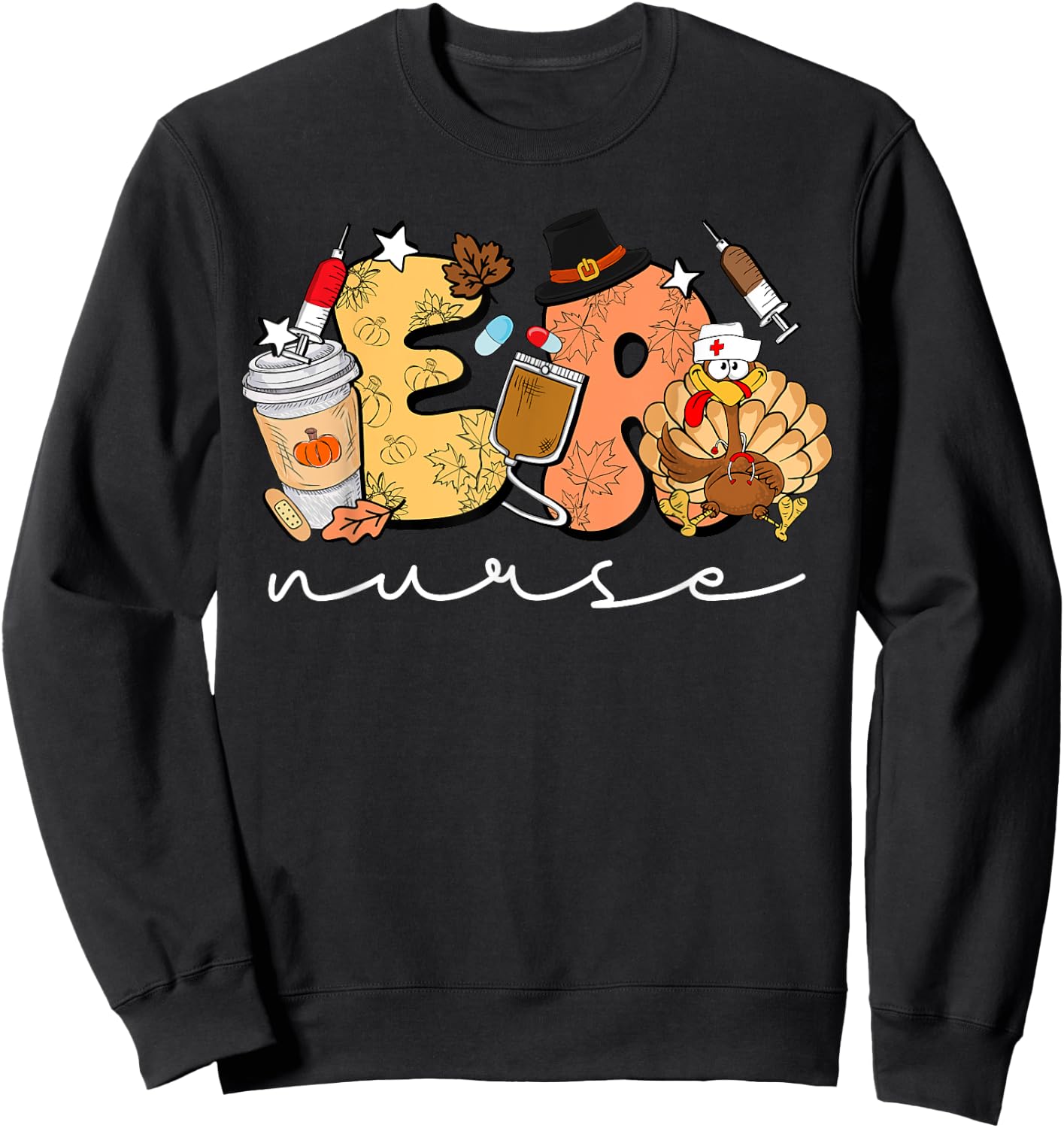 Retro Thanksgiving ER Nurse Turkey Emergency Room Nurse Sweatshirt - Sweatshirt | Black