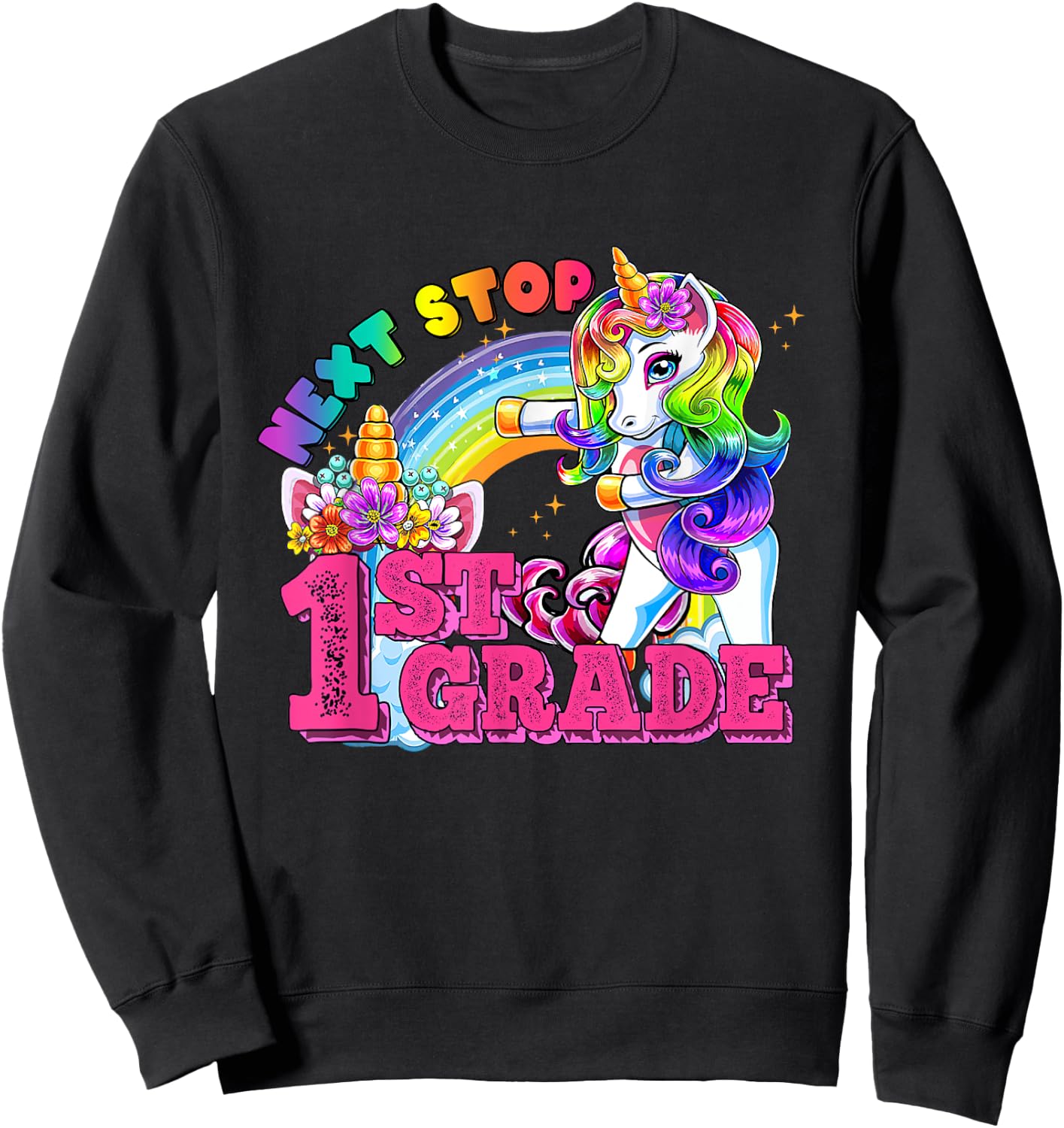 Next stop 1st grade First Grade Here I come Flossing Unicorn Sweatshirt - Sweatshirt | Black