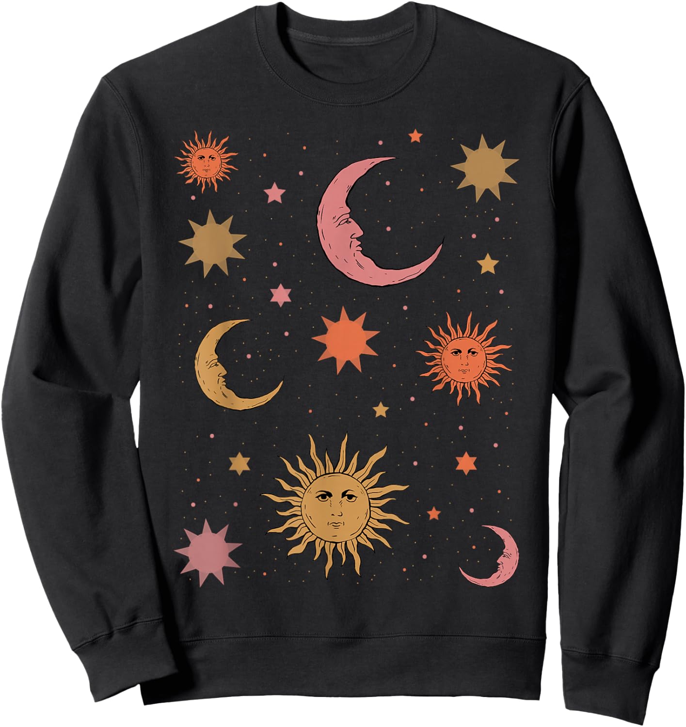 Whimsigoth Aesthetic Hippie Celestial Vintage Half Moon Sun Sweatshirt - Sweatshirt | Black