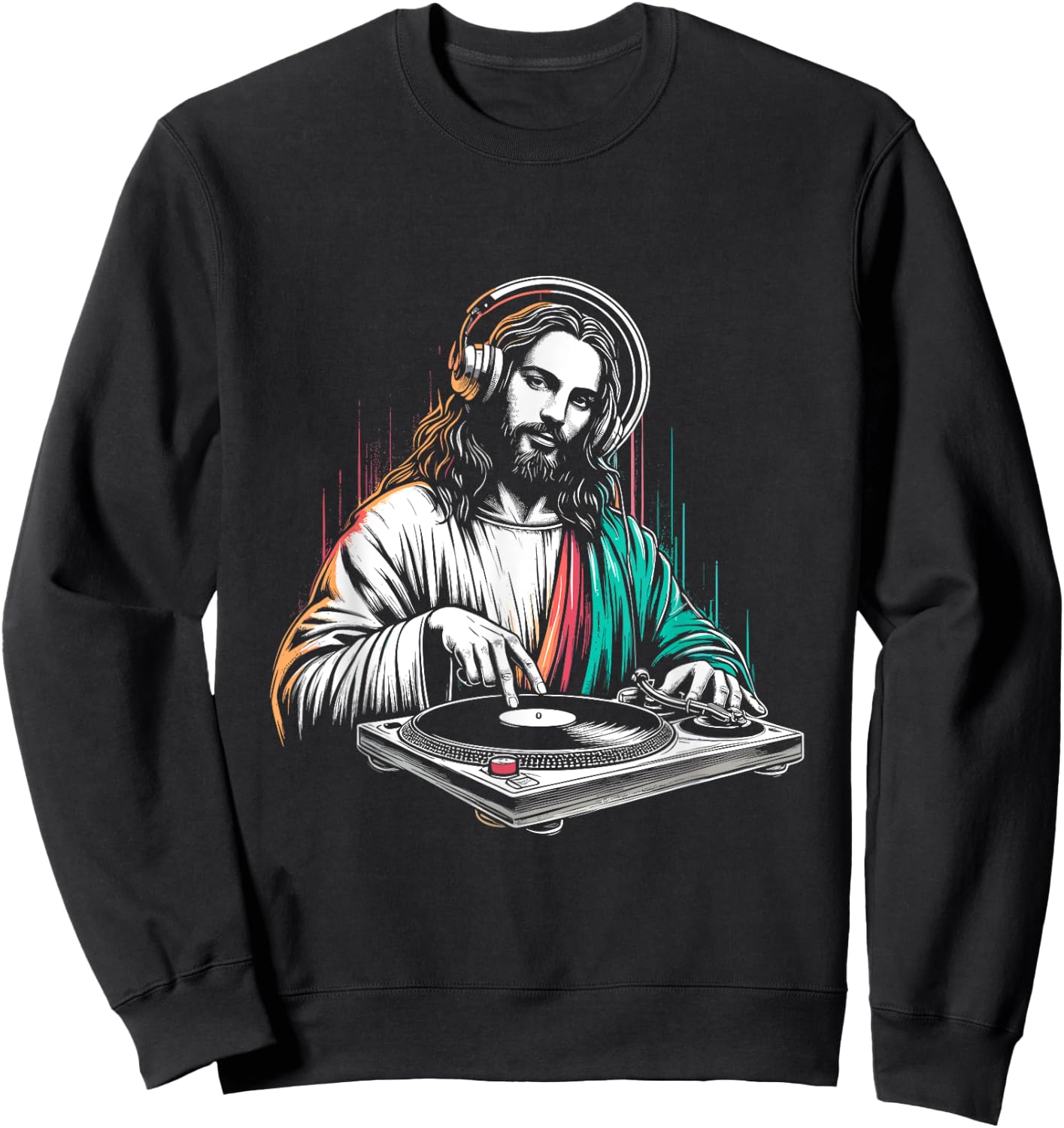 Jesus Christ DJ - Funny Vintage Holy Turntables Music Lover Sweatshirt - Sweatshirt | Black