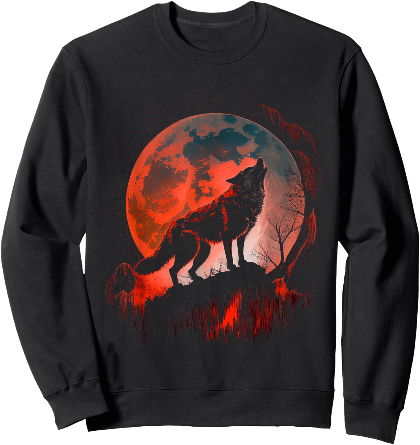 Wolf Howling At Blood Moon Silhouette Wildlife Howl Night Sweatshirt - Sweatshirt | Black