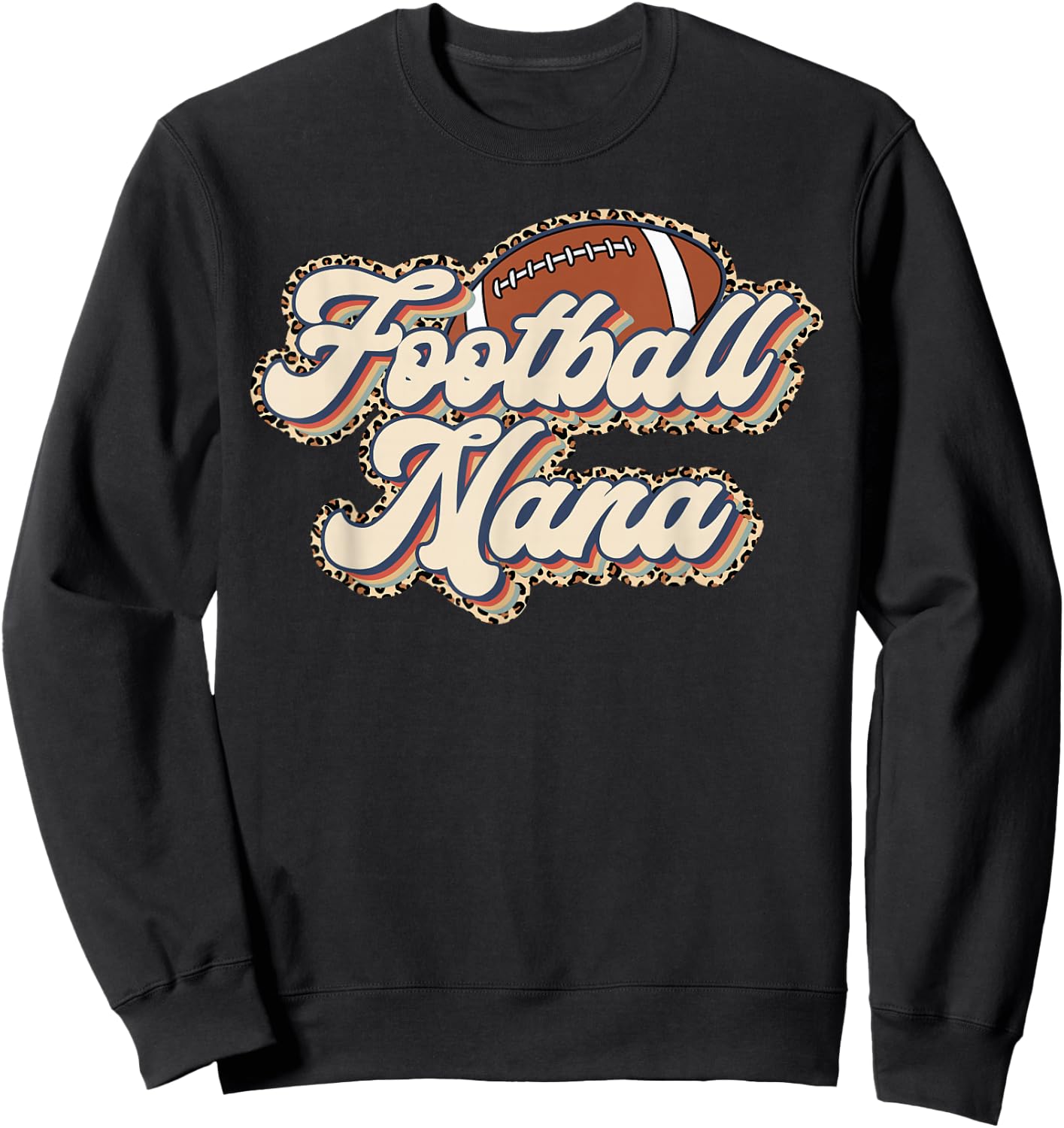 Leopard Retro Football Nana Football Season Football Grandma Sweatshirt - Sweatshirt | Black