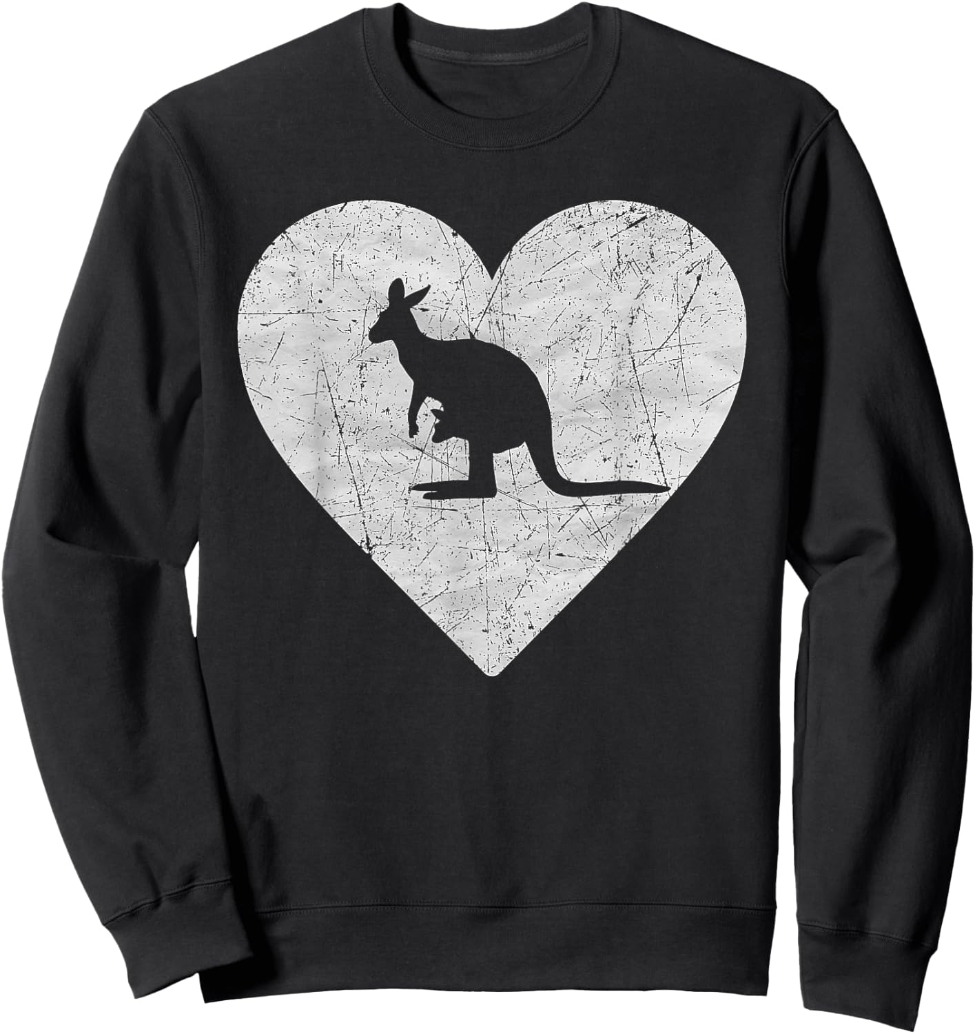 Vintage Heart with Kangaroo Graphic Funny Kangaroo Lovers Sweatshirt - Sweatshirt | Black