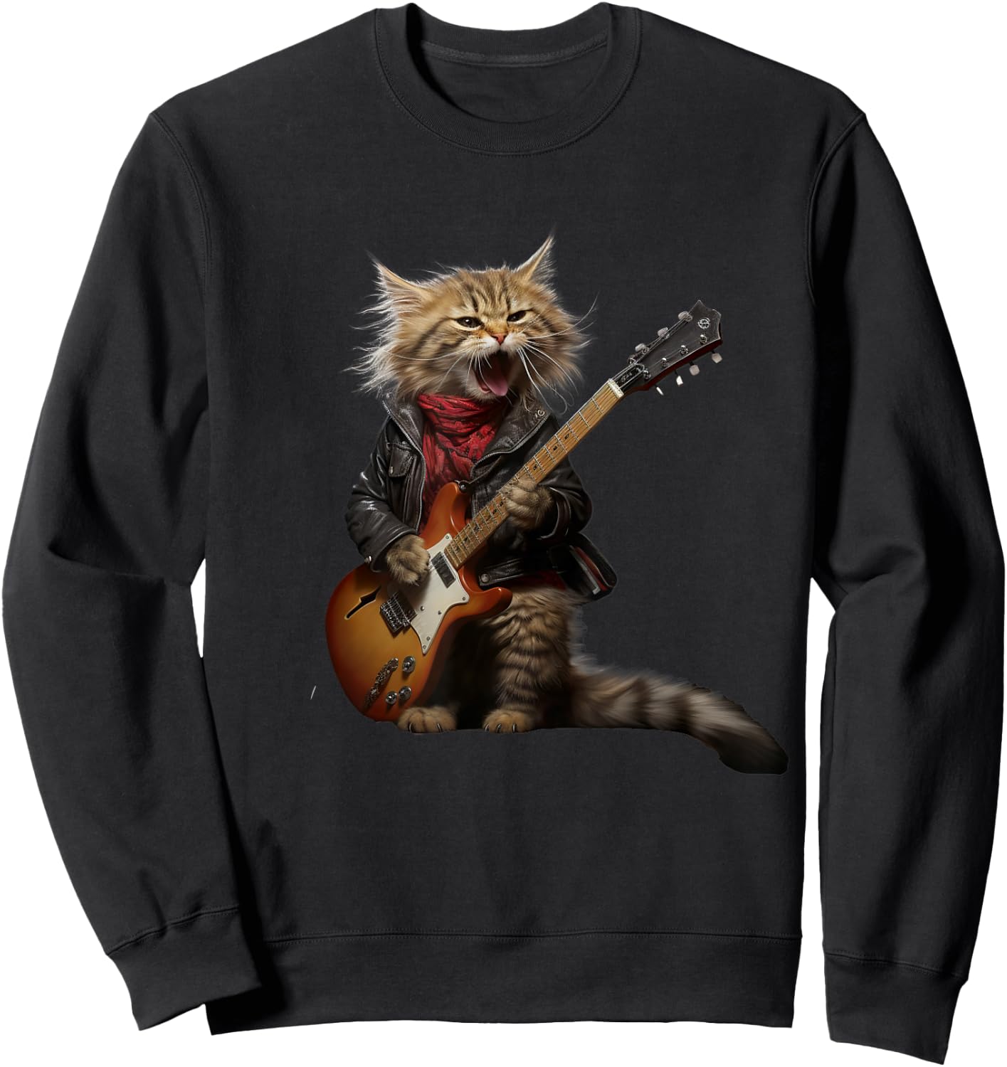 Rock Cat Playing Guitar - Funny Guitar Cat Sweatshirt - Sweatshirt | Black