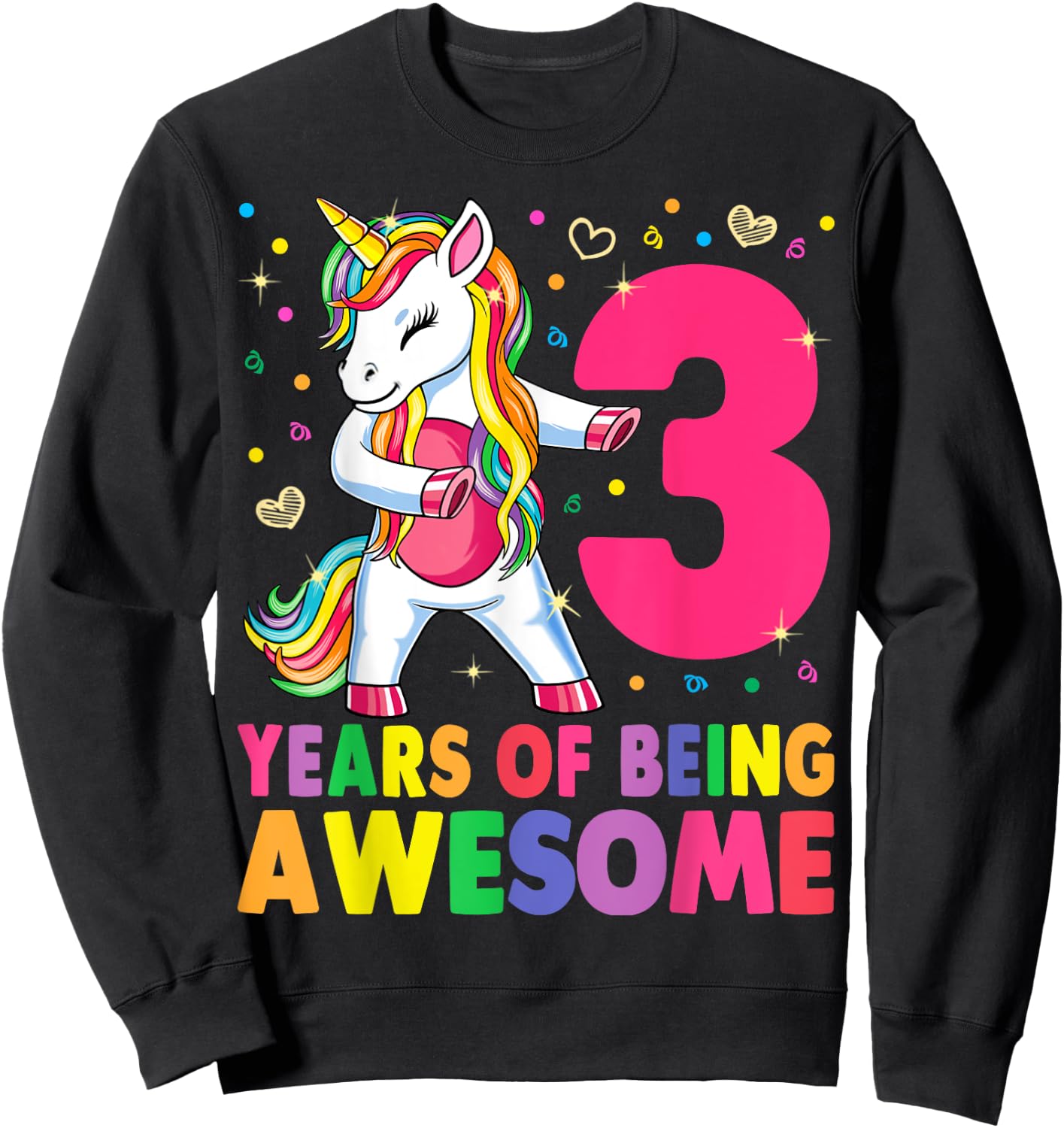 3 Years Old Unicorn Flossing 3rd Birthday Girl Unicorn Party Sweatshirt - Sweatshirt | Black