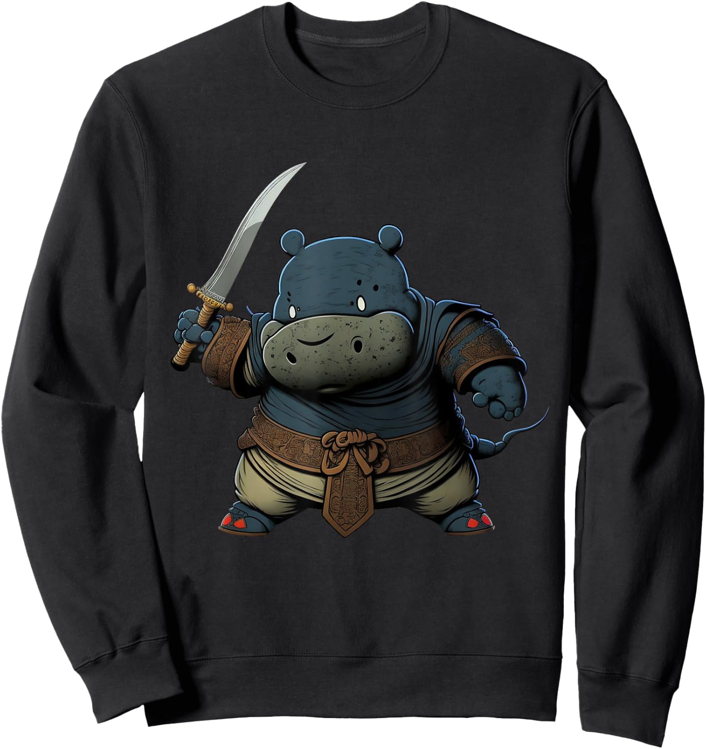 Cool Hippo Ninja Anime Japanese Art Kawaii Hippopotamus Sweatshirt - Sweatshirt | Black