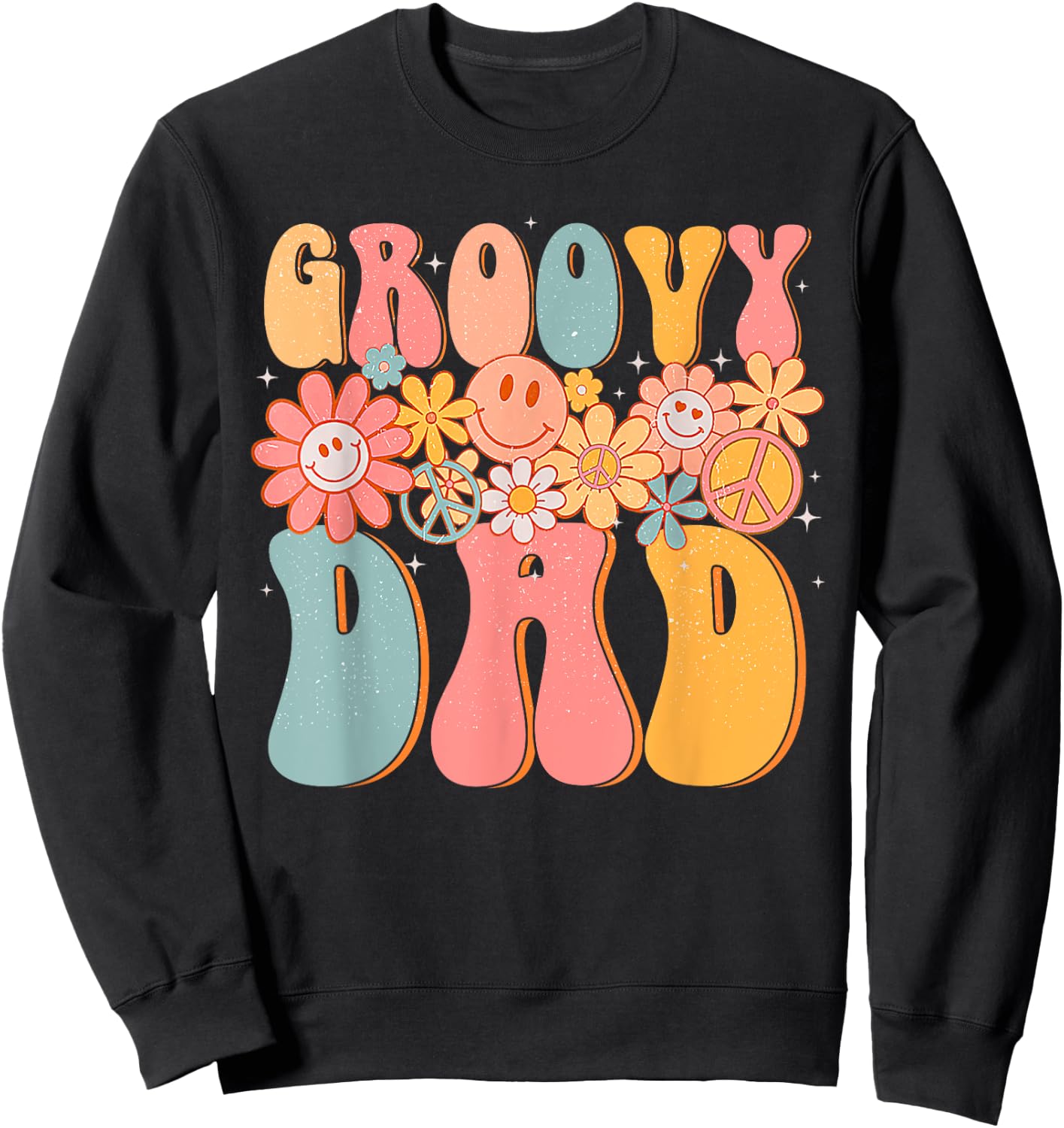 Groovy Dad Retro Fathers Day Colorful Peace Sign Smile Face Sweatshirt - Sweatshirt | Black