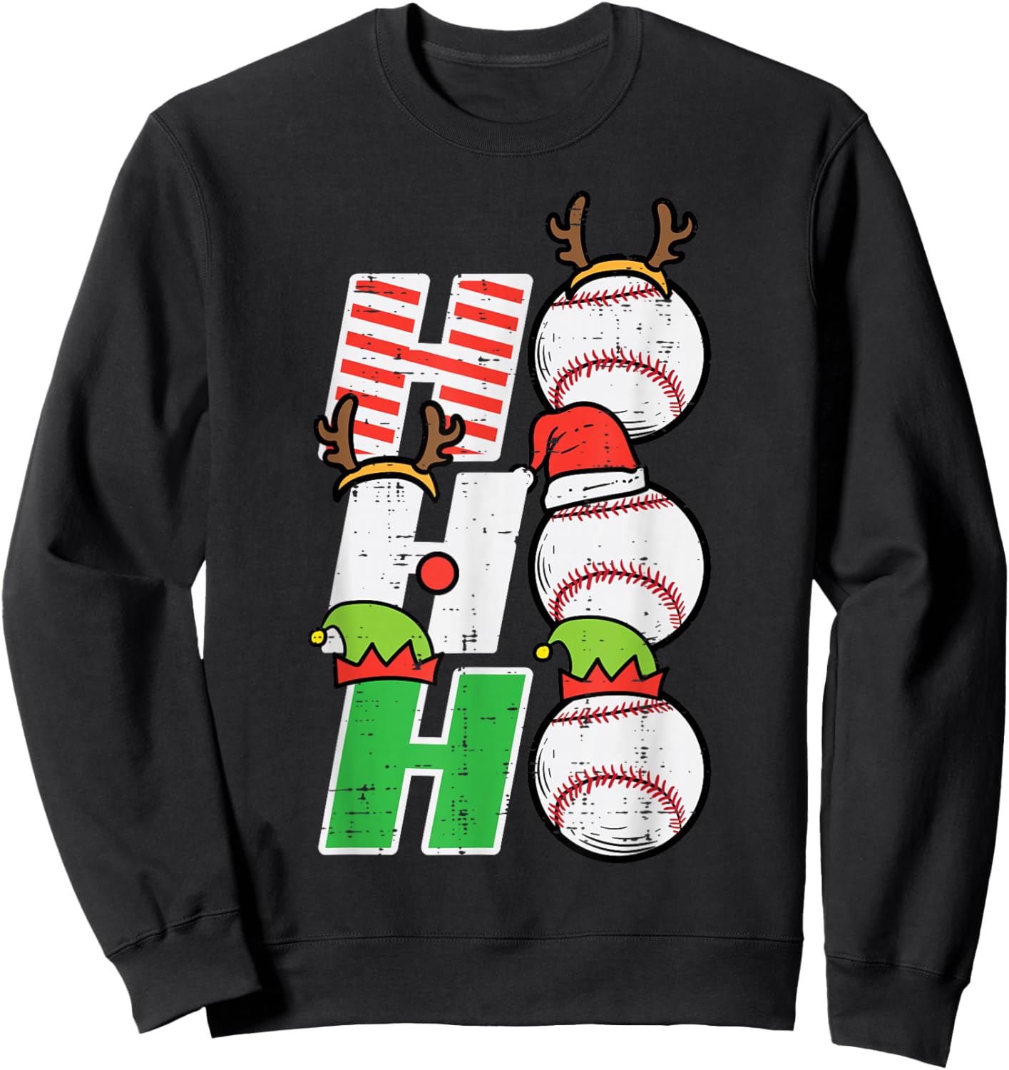 Christmas Baseball Ho Ho Ho Funny Xmas Sports Men Boys Kids Sweatshirt - Sweatshirt | Black