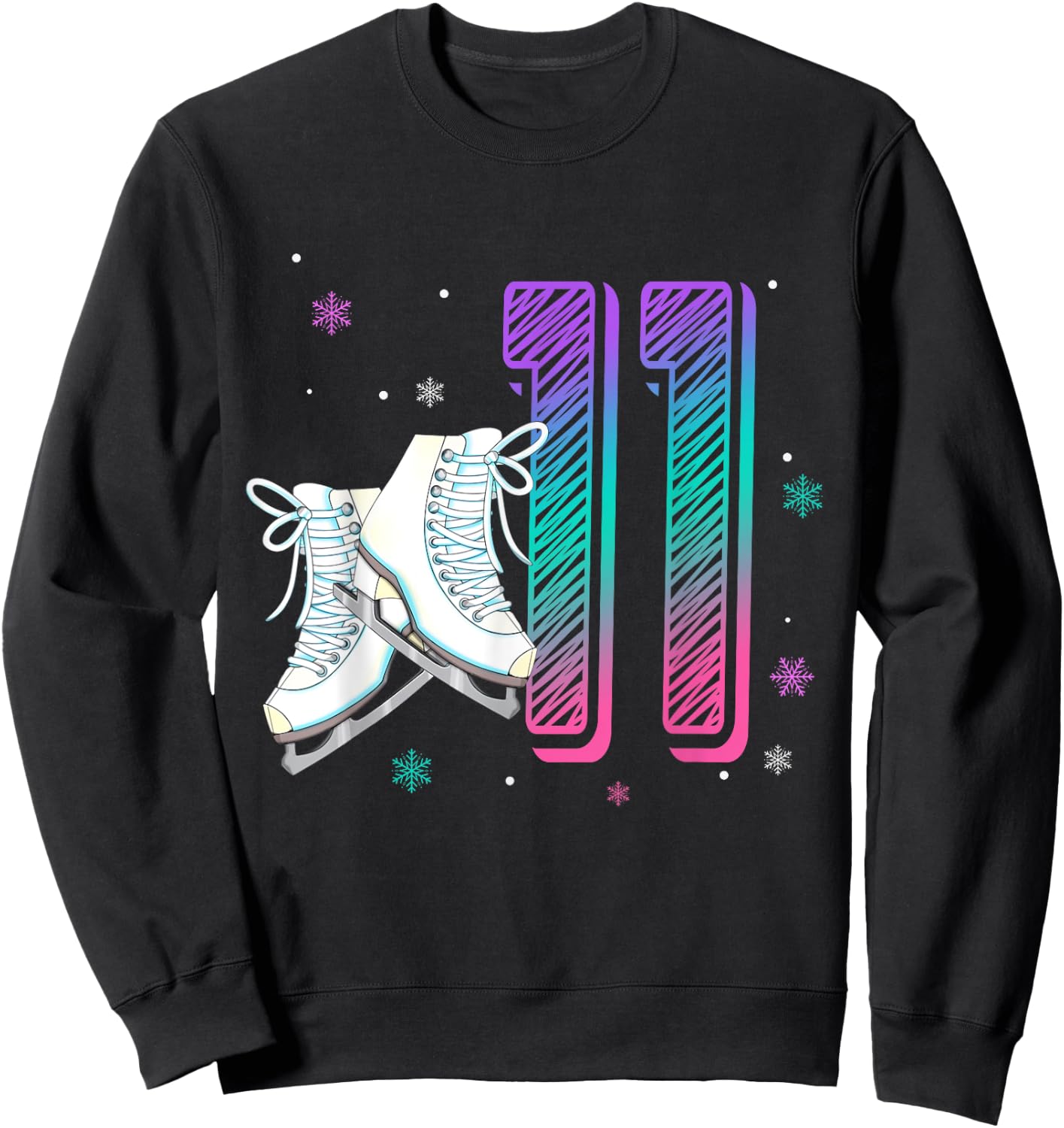 Figure Ice Skating 11 Years Old 11th Birthday Girl Theme Sweatshirt - Sweatshirt | Black