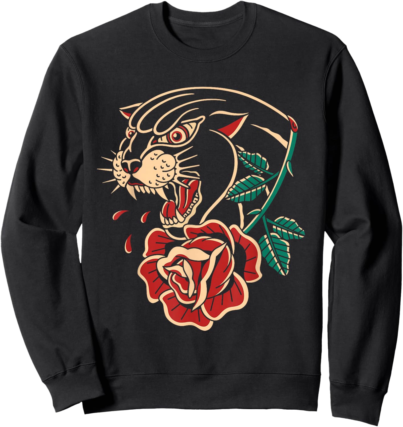 Panther Rose American Traditional Tattoo Ink Old School Sweatshirt - Sweatshirt | Black