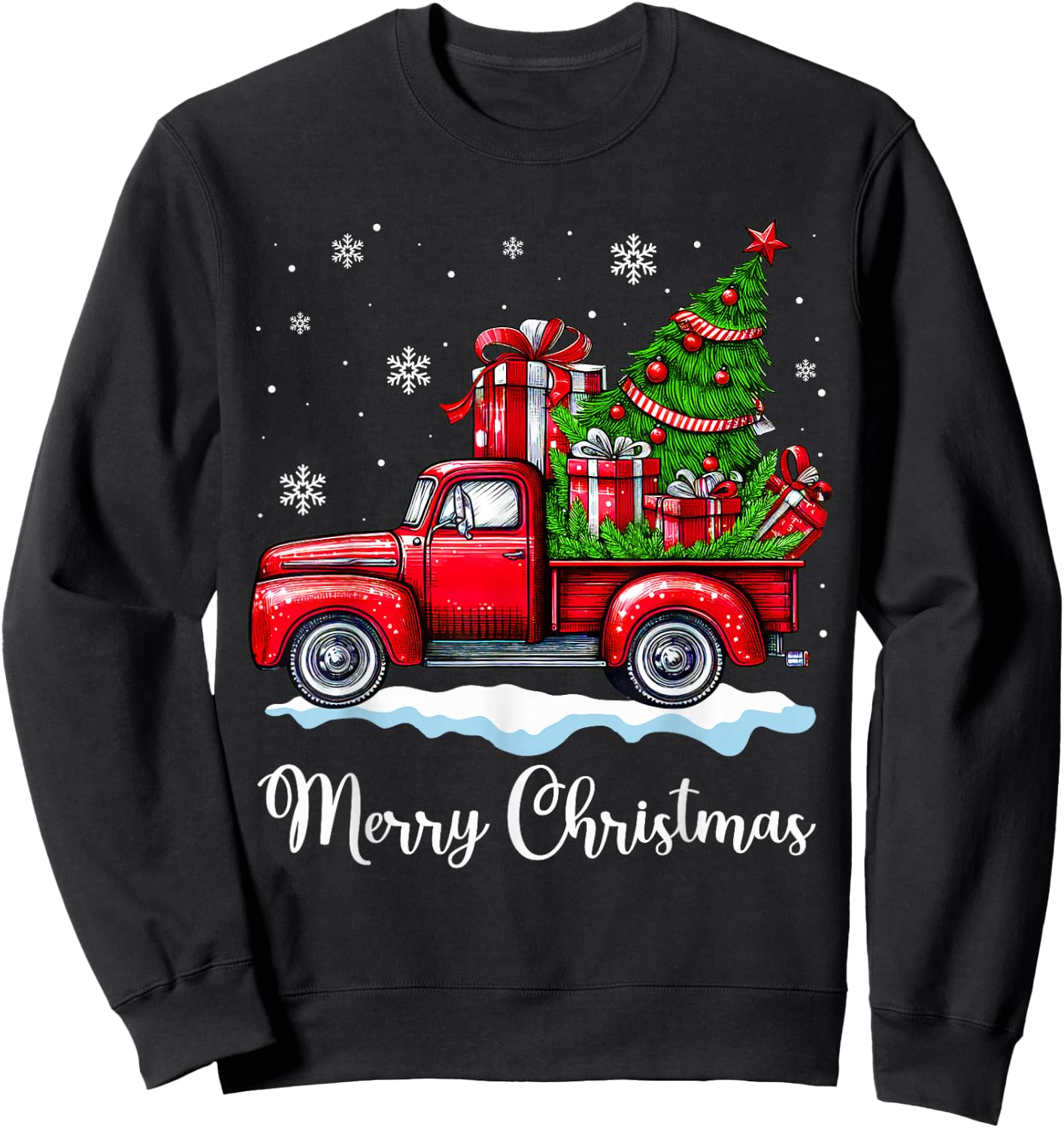 Vintage Merry Christmas Red Truck Funny Xmas Tree Boys Men Sweatshirt - Sweatshirt | Black