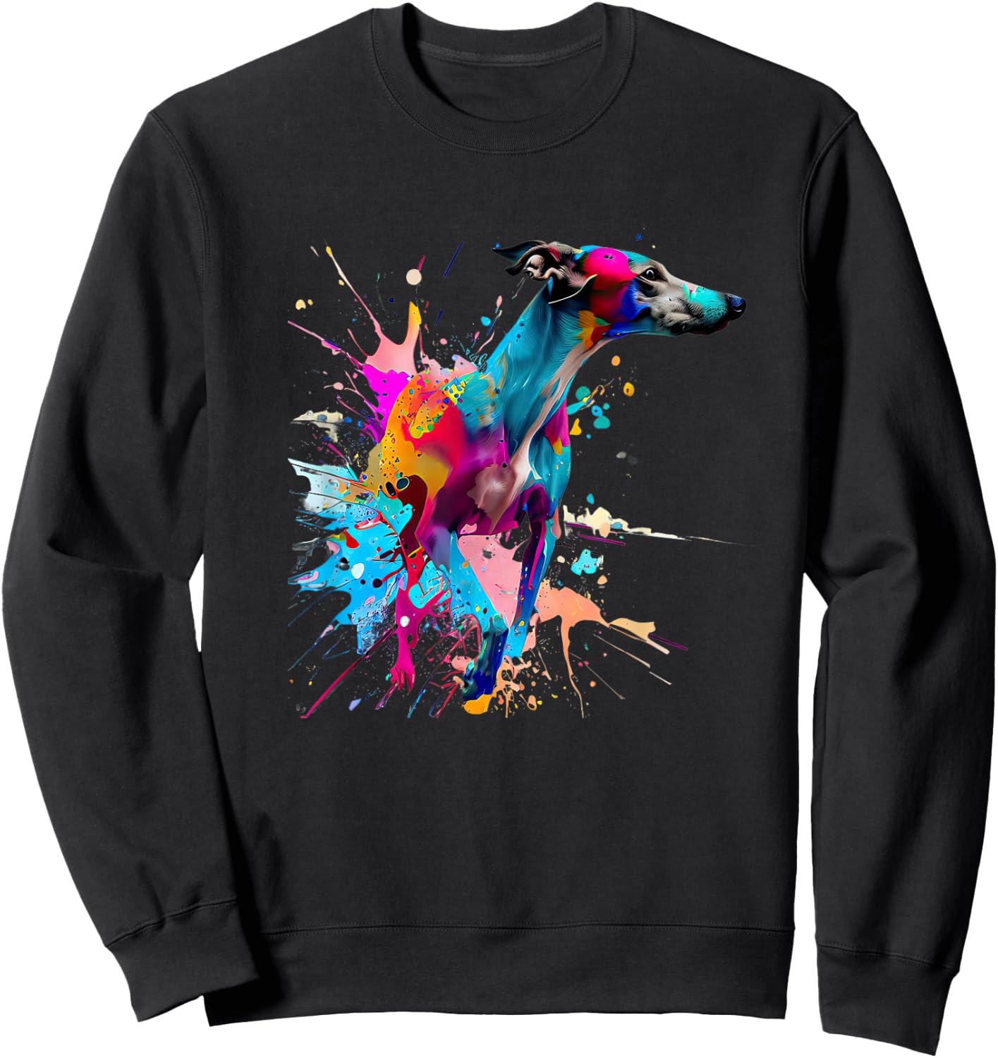 Art Whippet Splashes Of Paint, Abstract Colorful Dog Women Kids Sweatshirt - Sweatshirt | Black