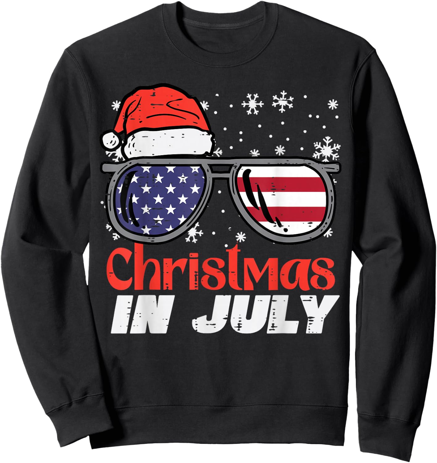 Christmas In July US Flag Santa Patriot Men Women Kids Boys Sweatshirt - Sweatshirt | Black