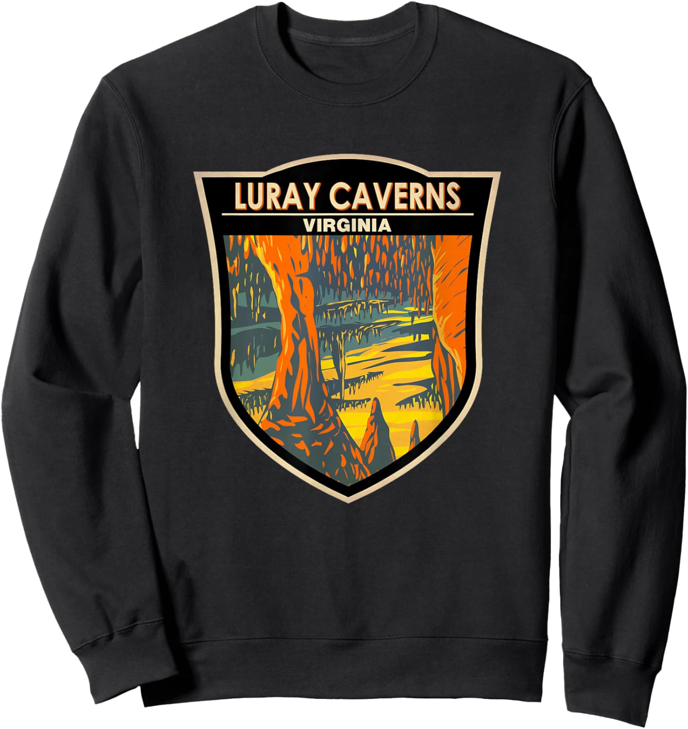 Luray Caverns Virginia Travel Art Badge Vintage Sweatshirt - Sweatshirt | Black