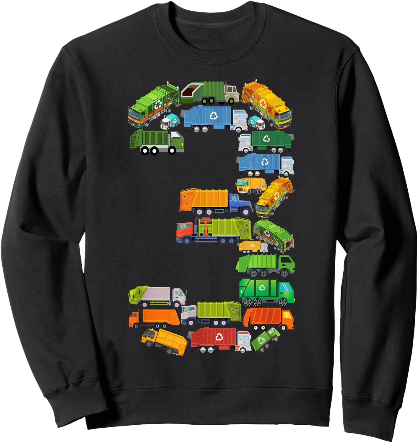 Garbage Truck 3rd Birthday Party Toddler 3 Year Old Boy Kids Sweatshirt - Sweatshirt | Black