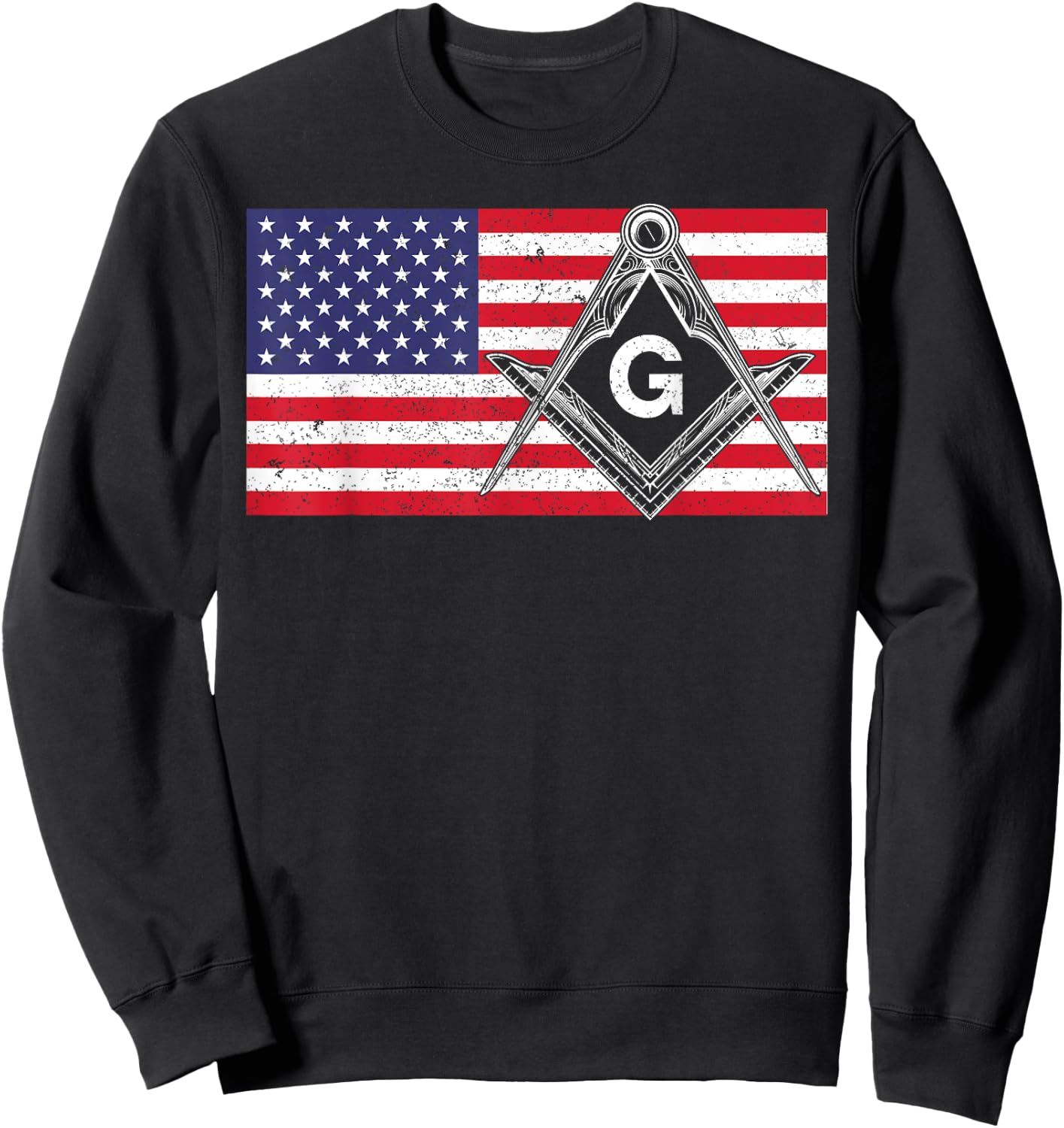 Vintage Masonic Shriner US Mason Flag Square and Compass Sweatshirt - Sweatshirt | Black