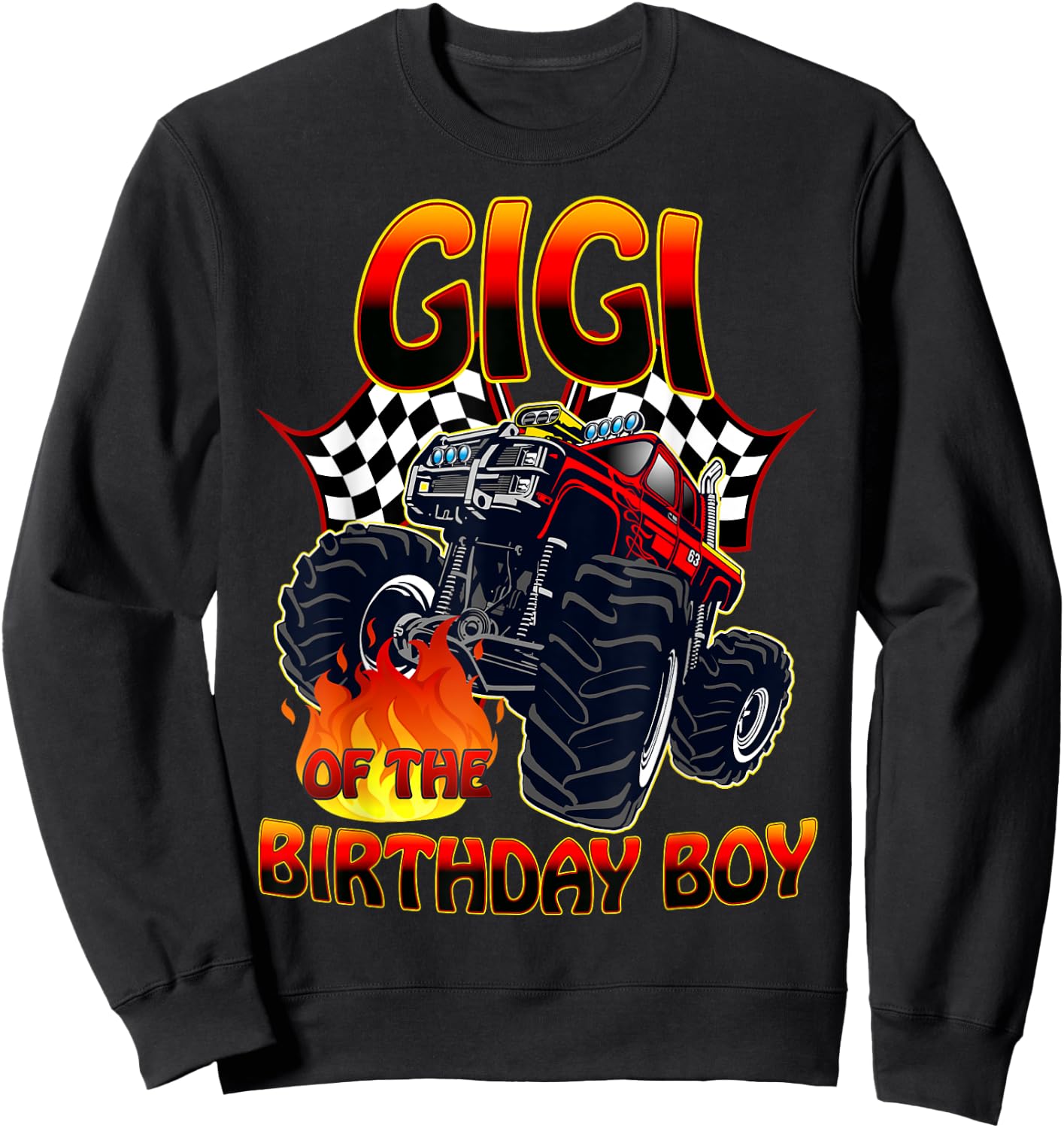 Gigi of The Birthday Boy Monster Truck Racing Cars Matching Sweatshirt - Sweatshirt | Black