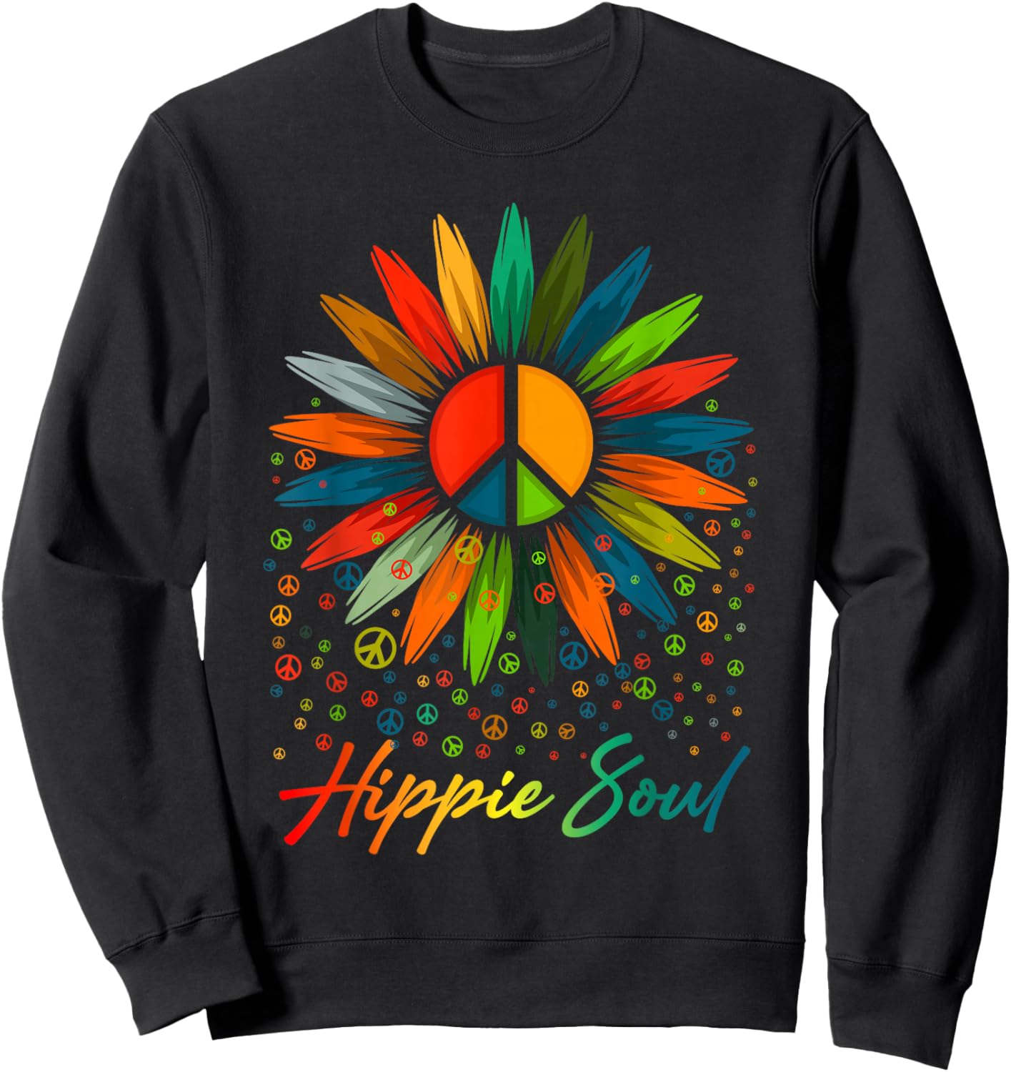 Hippie Soul Funny Peace Sign Daisy Flower Hippies Art Lovers Sweatshirt - Sweatshirt | Black