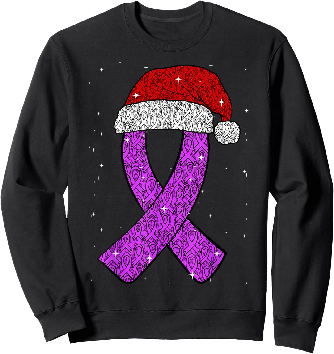 Epilepsy Christmas Hat Purple Awareness Ribbon Seizure Sweatshirt - Sweatshirt | Black