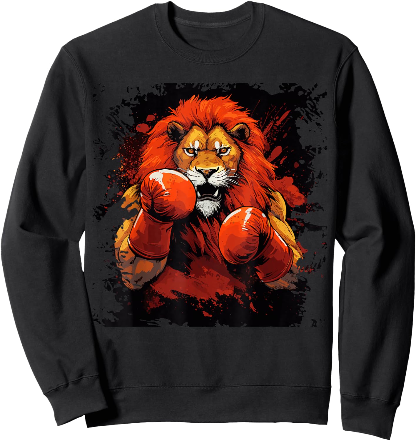 Vintage Boxing Lion Boxer With Sport Boxing Gloves Sweatshirt - Sweatshirt | Black