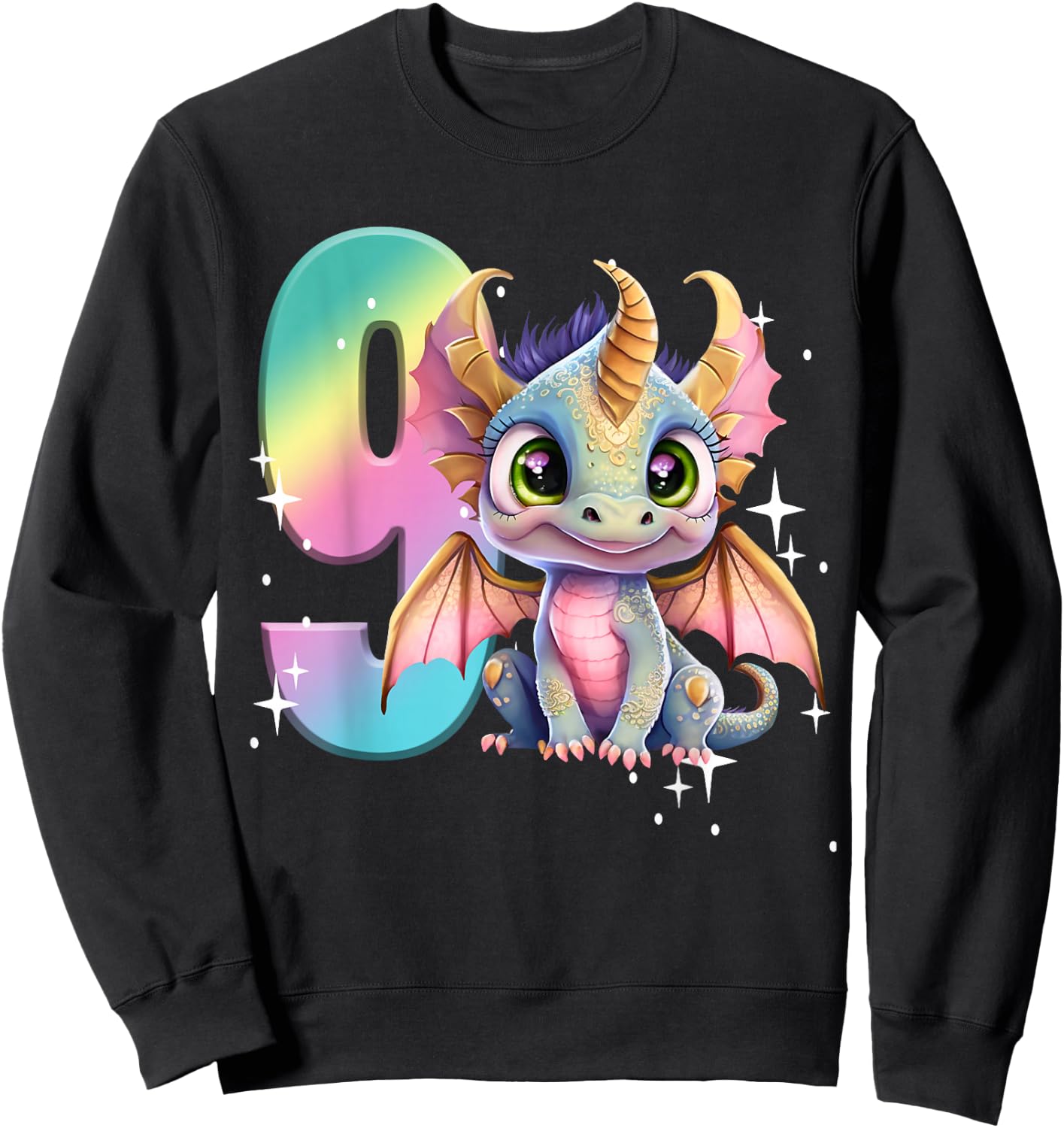 9th Birthday Shirt Dragon Party Rainbow Girl Dragon Nine 9 Sweatshirt - Sweatshirt | Black