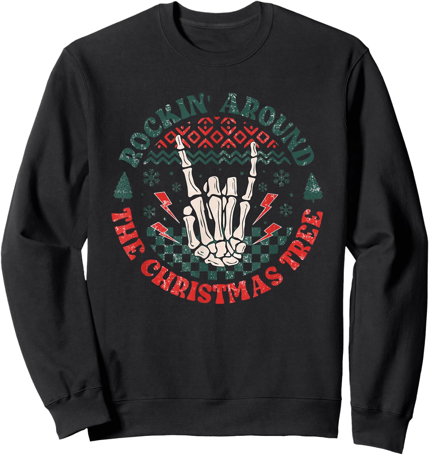 Rocking Around The Christmas Tree - Vintage Rock Music Lover Sweatshirt - Sweatshirt | Black