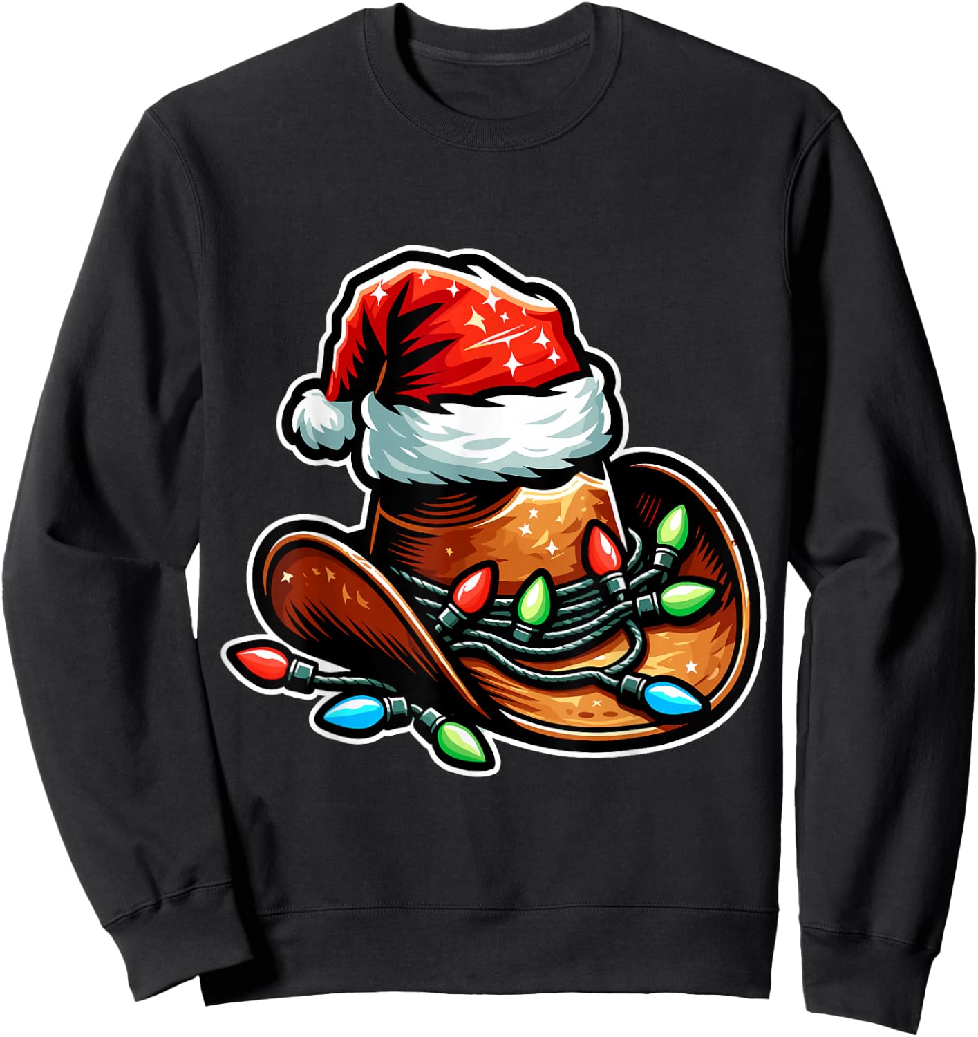 Cowboy Santa Hat Xmas Reindeer Rodeo Christmas In Texas Sweatshirt - Sweatshirt | Black