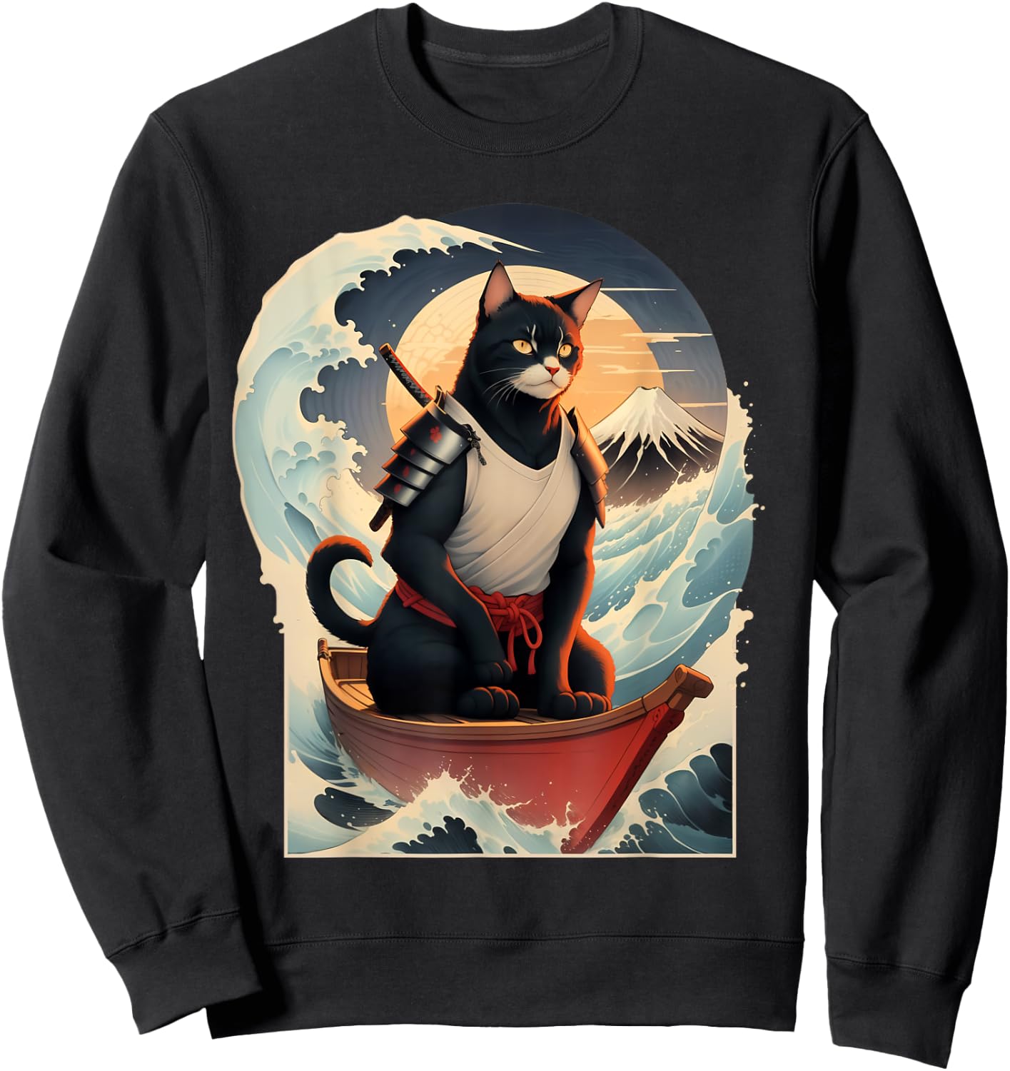 Japanese Samurai Cat Men Women Girls Kids Sweatshirt - Sweatshirt | Black