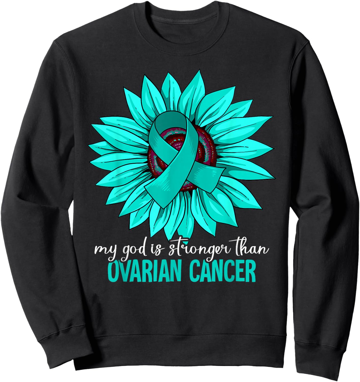 Ovarian Cancer Awareness Gift -Youth Awareness Black Small Modern Round Collar Short Sleeve Classic Fit Sweatshirt - Sweatshirt | Black