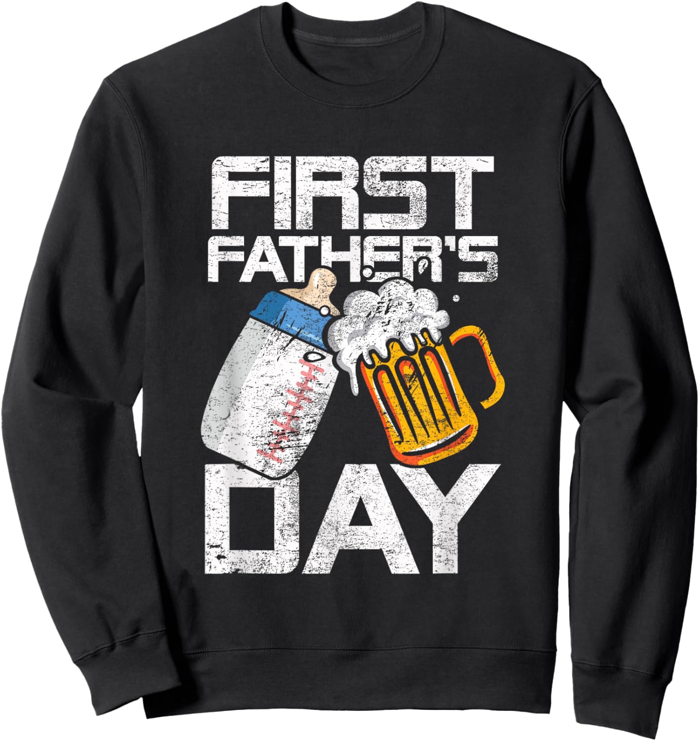 Beer Baby Bottle Daddy Dad Joke First Fathers Day Men Women Sweatshirt - Sweatshirt | Black
