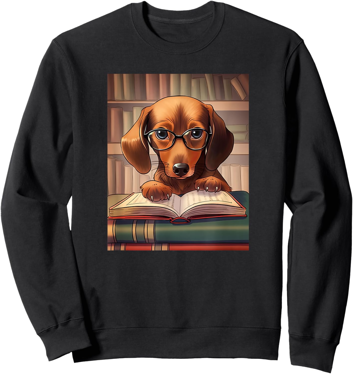 Dachshund Reading Funny Dog Book Lover Men Women Kids Sweatshirt - Sweatshirt | Black