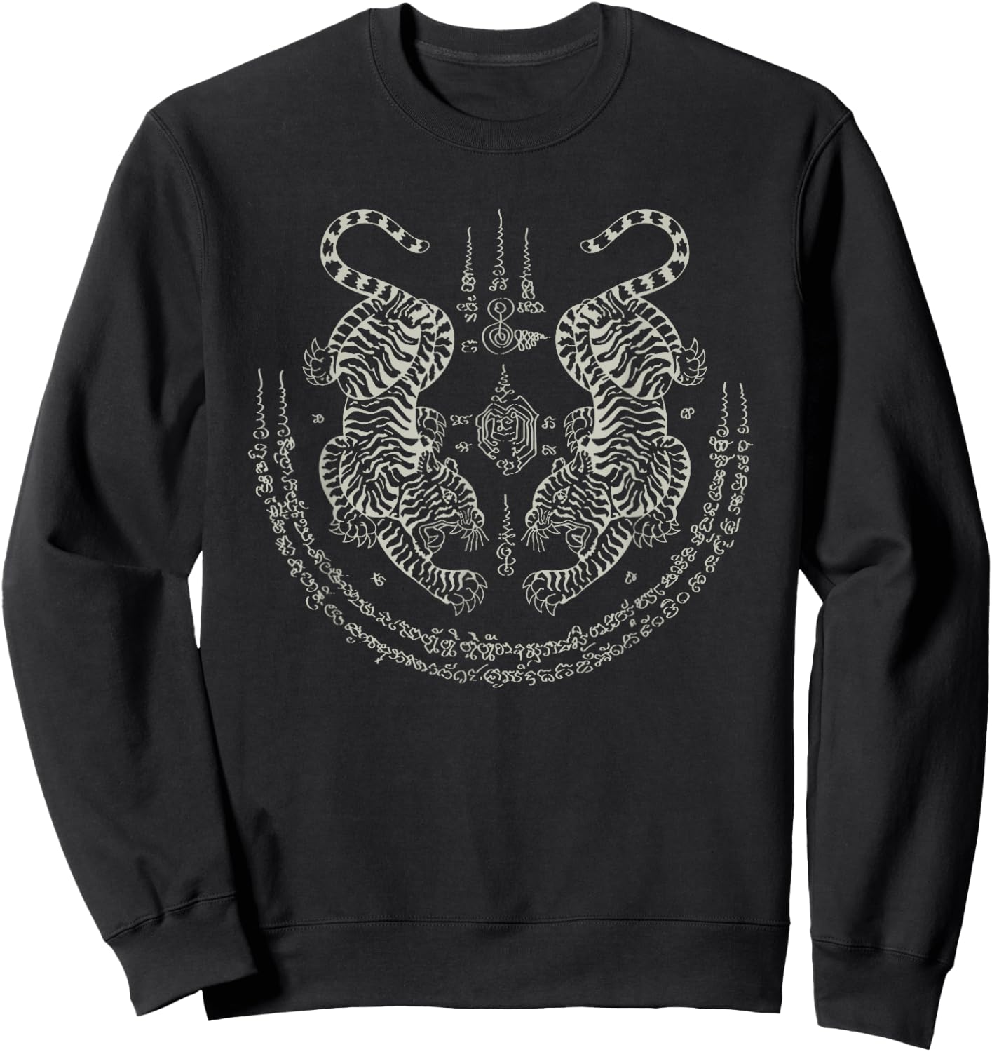 Thai Tattoo Twin Tiger Sak Yant Muay Thai Thailand Graphic Sweatshirt - Sweatshirt | Black